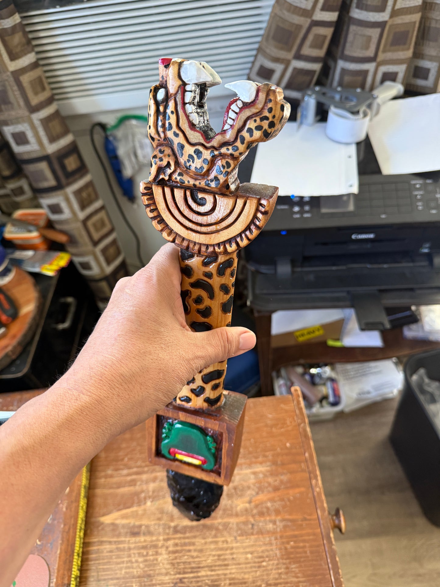 Jaggar Warrior Dagger, Hummingbird, Wood Carved, Painted, Azteca Obsidian Knife, Mexica Sacrificial Knives, Replica Artifacts