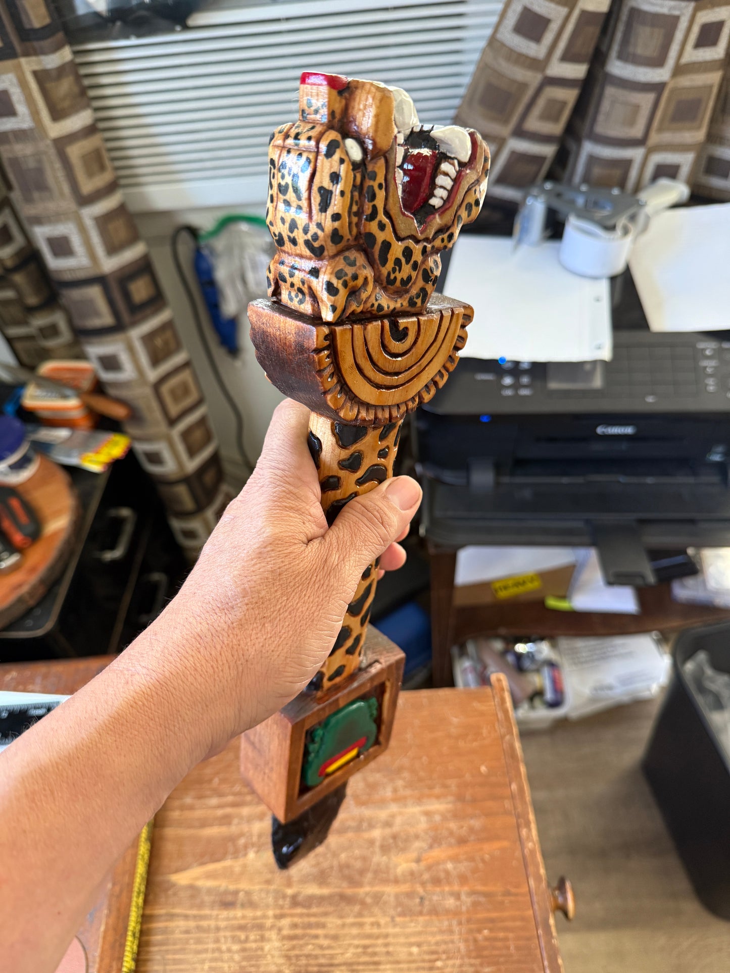 Jaggar Warrior Dagger, Hummingbird, Wood Carved, Painted, Azteca Obsidian Knife, Mexica Sacrificial Knives, Replica Artifacts