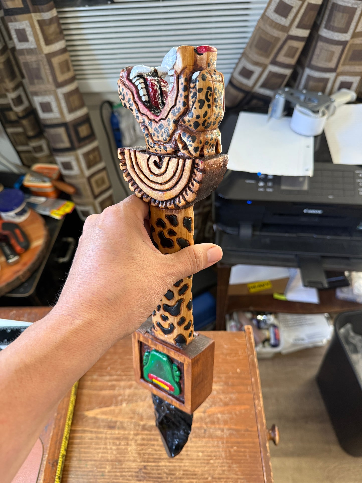 Jaggar Warrior Dagger, Hummingbird, Wood Carved, Painted, Azteca Obsidian Knife, Mexica Sacrificial Knives, Replica Artifacts
