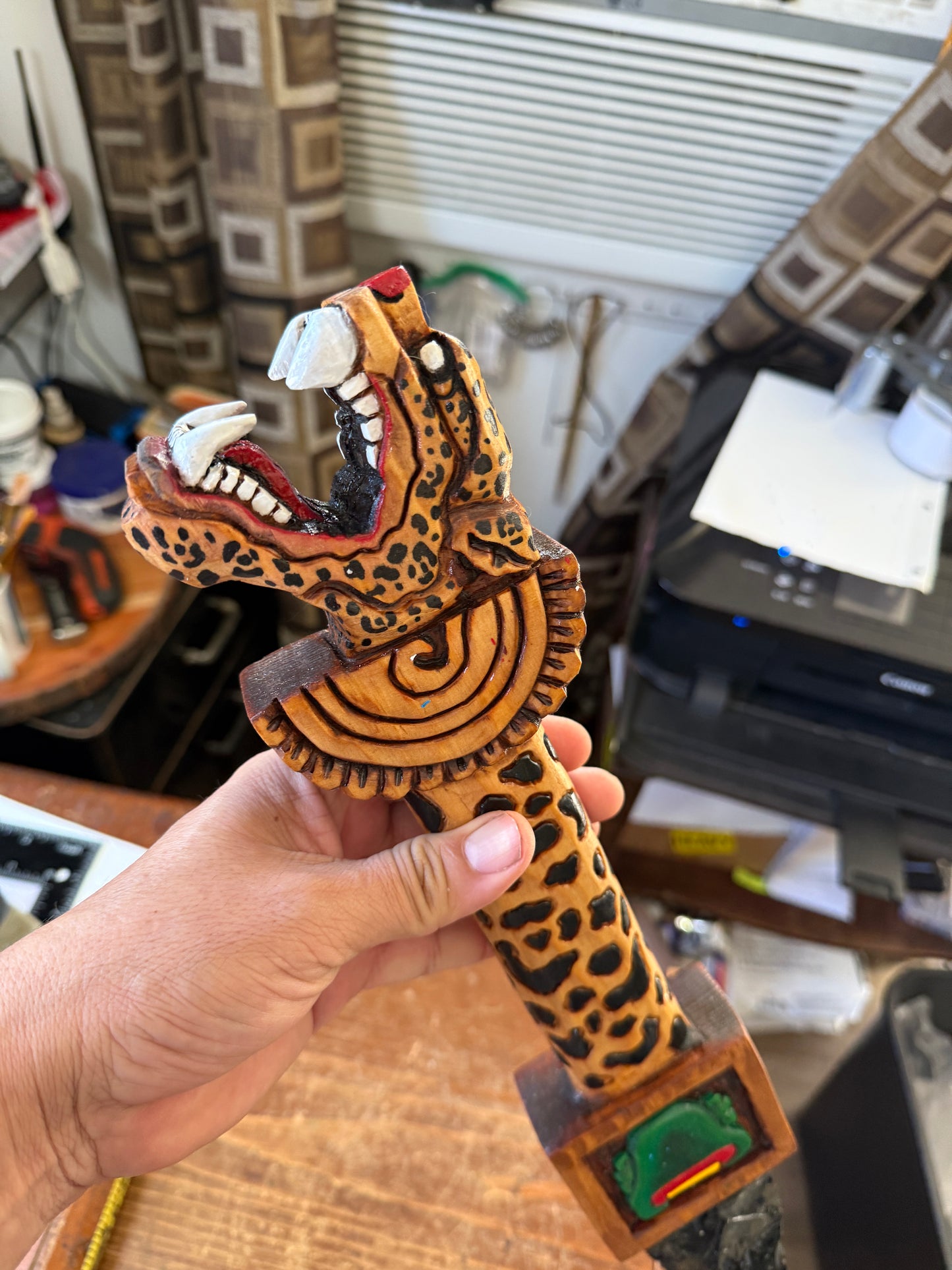 Jaggar Warrior Dagger, Hummingbird, Wood Carved, Painted, Azteca Obsidian Knife, Mexica Sacrificial Knives, Replica Artifacts