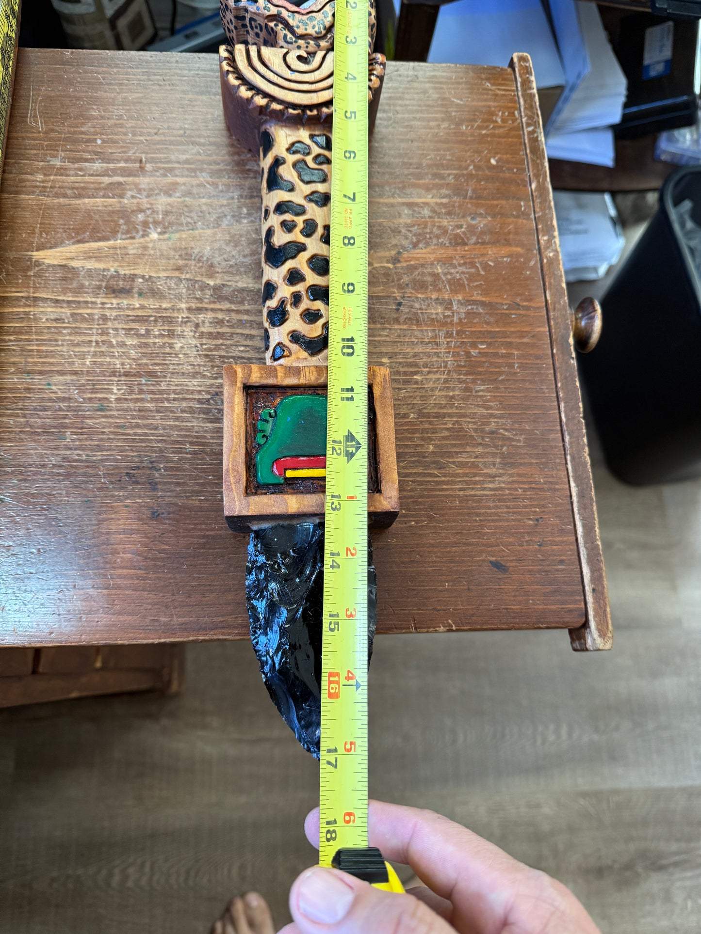 Jaggar Warrior Dagger, Hummingbird, Wood Carved, Painted, Azteca Obsidian Knife, Mexica Sacrificial Knives, Replica Artifacts
