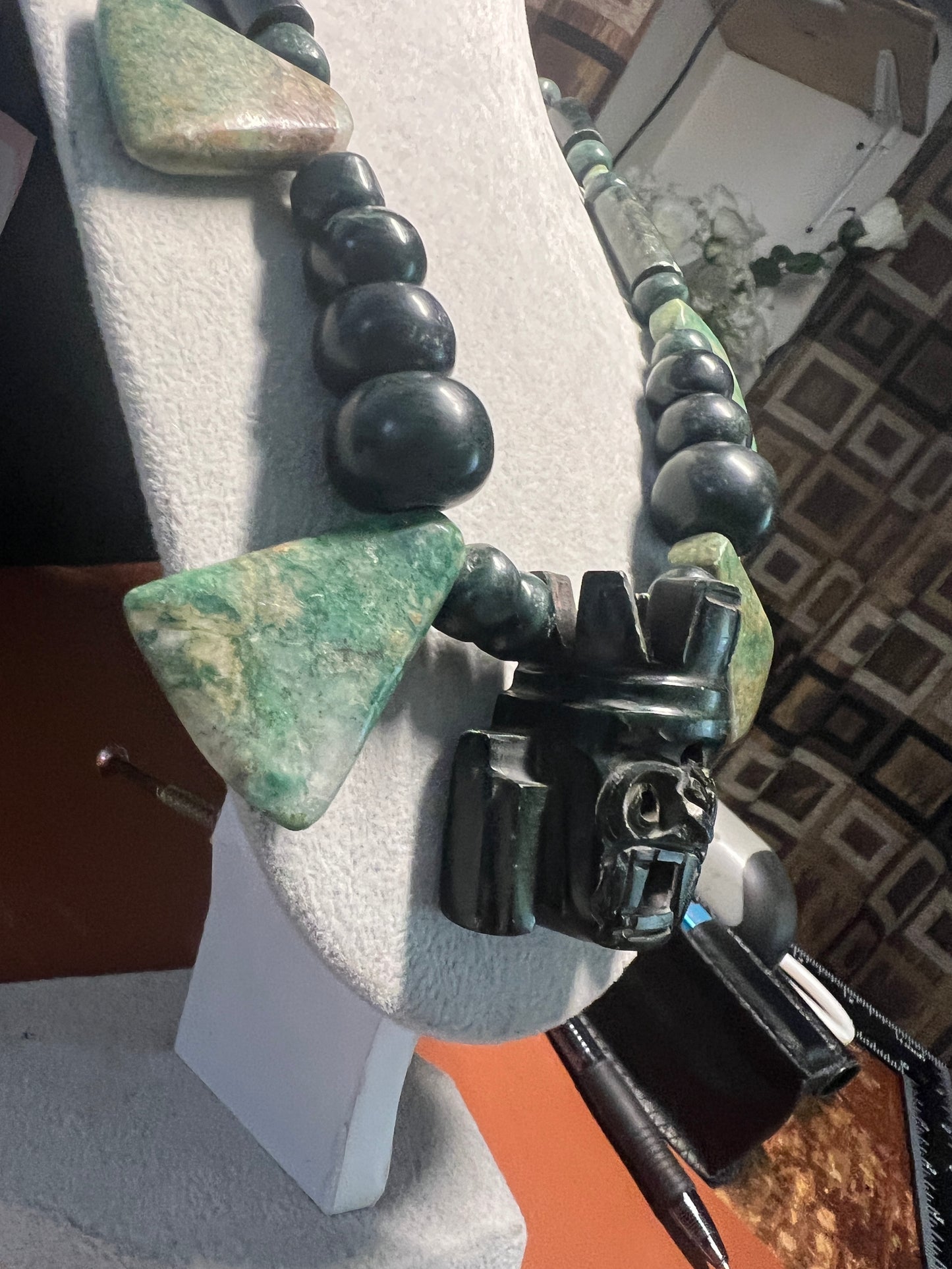 Tlaloc Aztec Rain God Necklace Pendant Guatemalan Jade, Mexica, Indigenous, Azteca, Mexican (#13)