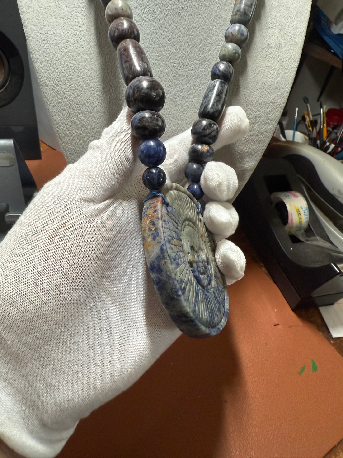 Blue Sodalite Mictlantecuhtli Disk Piedra Muerte Mexican Mexico Aztec Native #H
