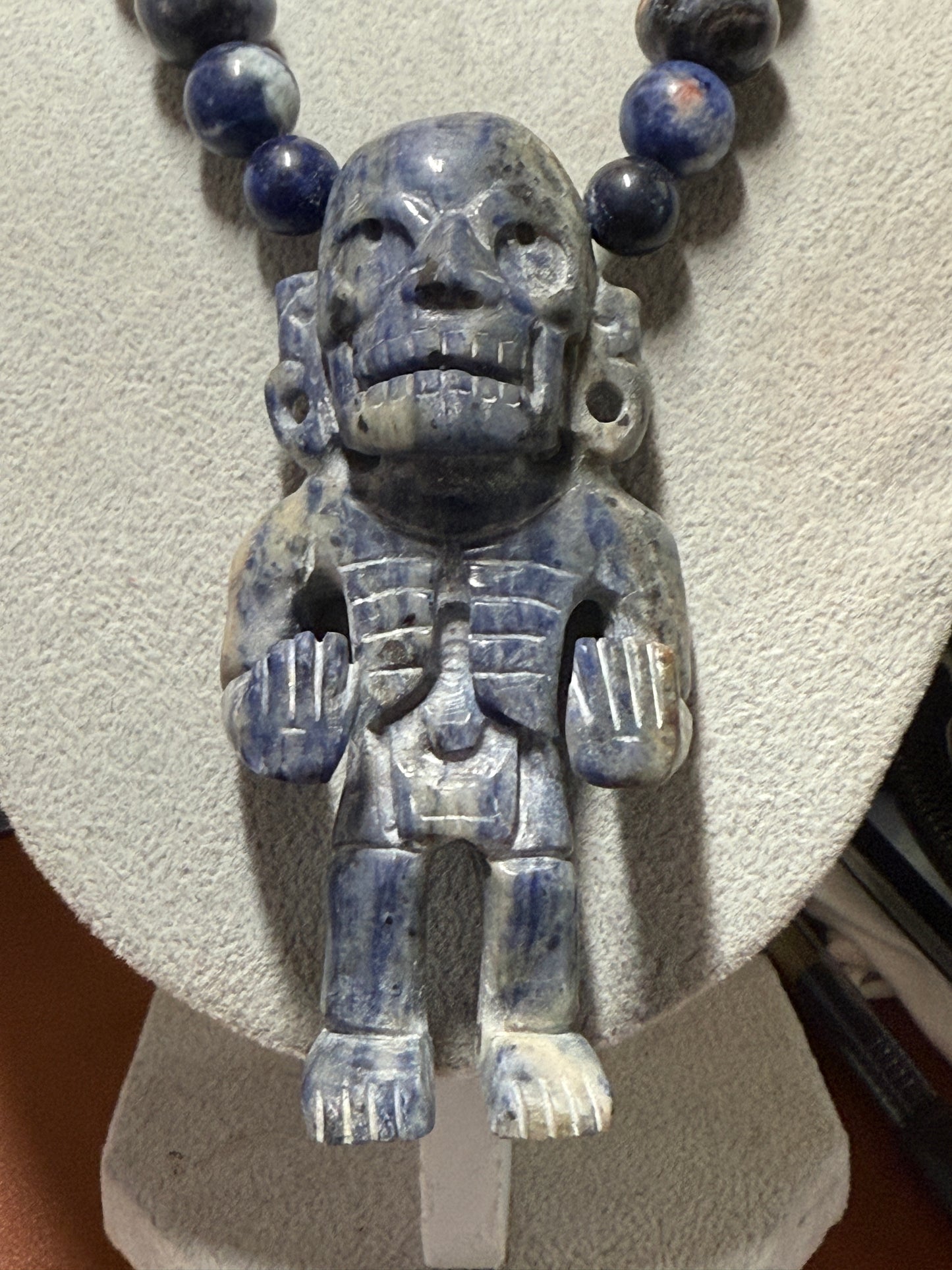 Blue Sodalite Mictlantecuhtli Statue Pendant Necklace Mexican Aztec #H