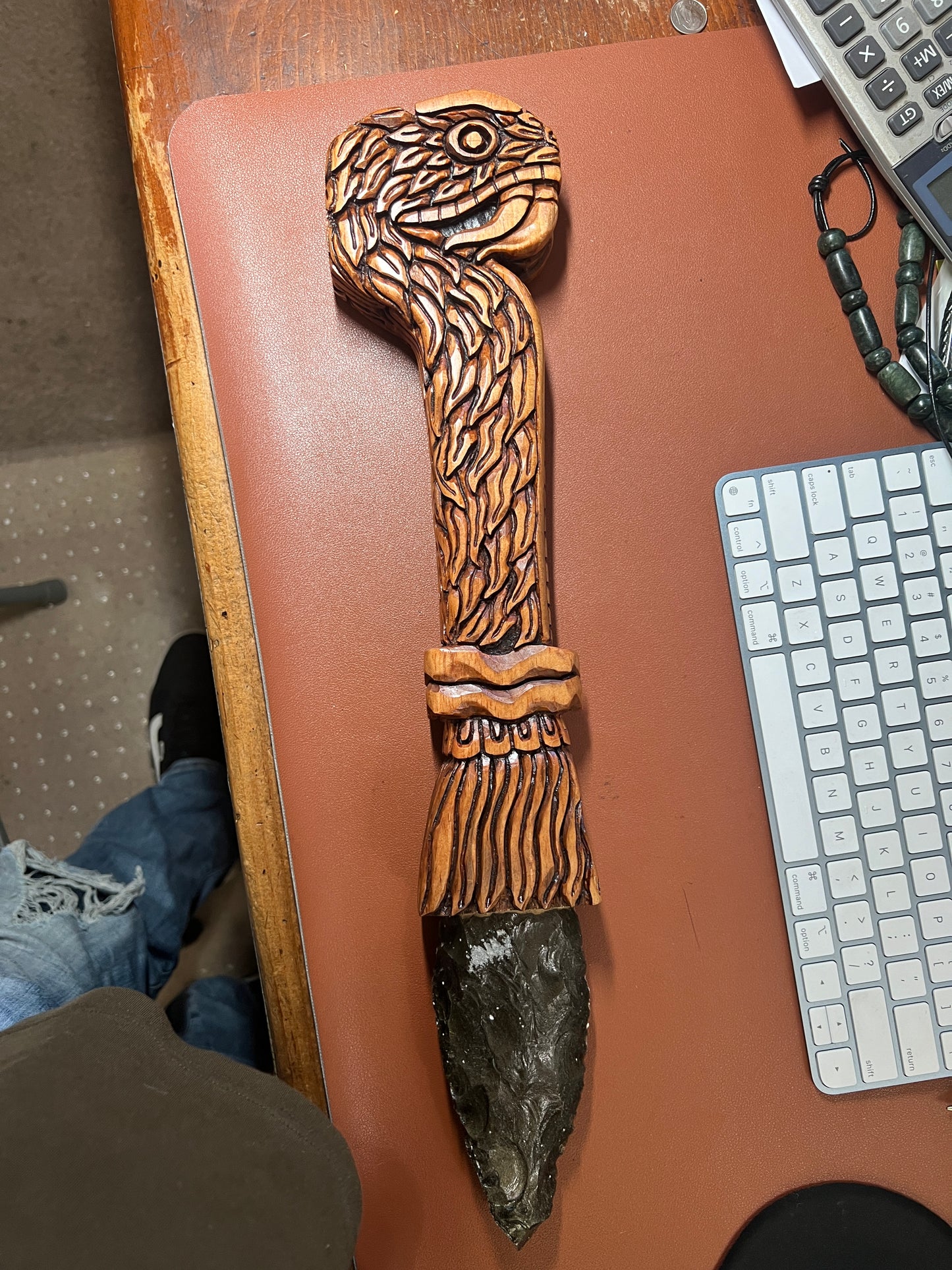 Coatl Dagger, Aztec Serpent, Deep Wood Carved, Obsidian Blade, Sacrificial Dagger, Mexica, Mexican, Mexico, replica, altar