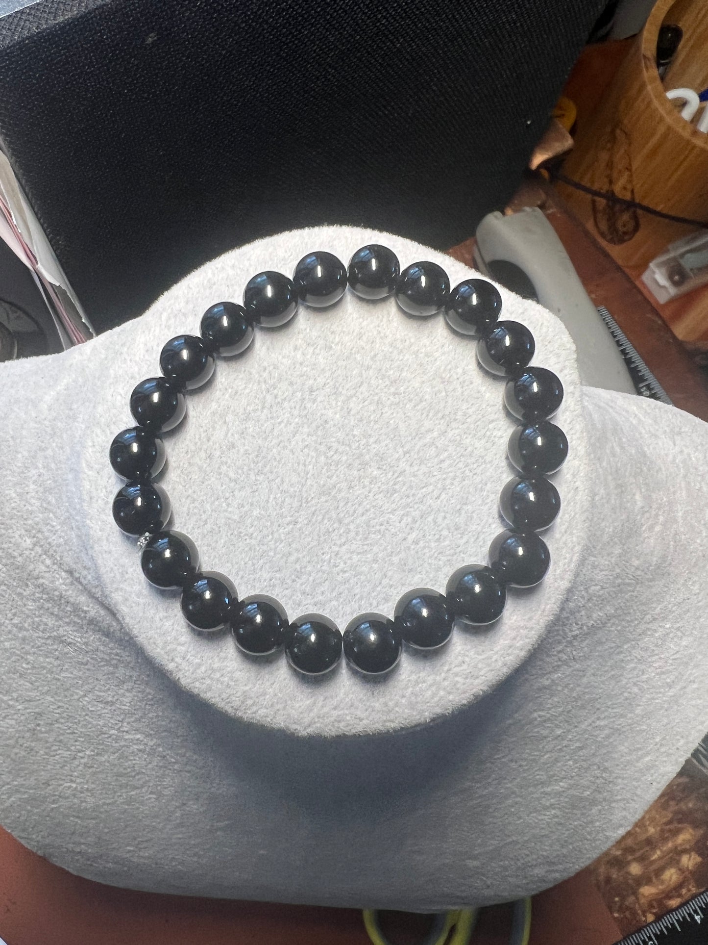 Black Obsidian Bracelet Women Girl Handmade Natural Stone Mexican Aztec 7" (#20)