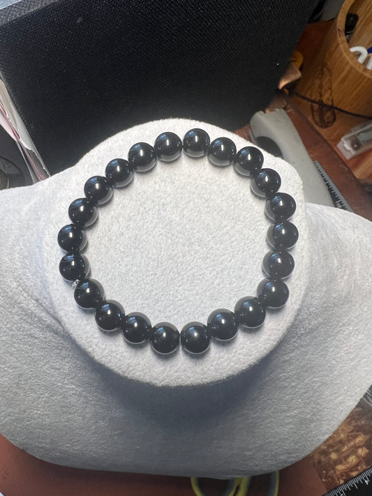 Black Obsidian Bracelet Women Girl Handmade Natural Stone Mexican Aztec 7" (#20)