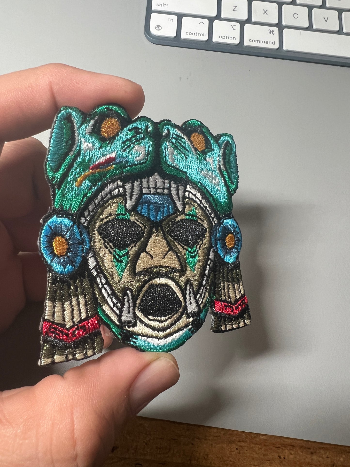 Aztec or Mayan Jaguar Warrior Patch, 3", Jaguar, Colorful, embroidered patches, Iron On (#23)