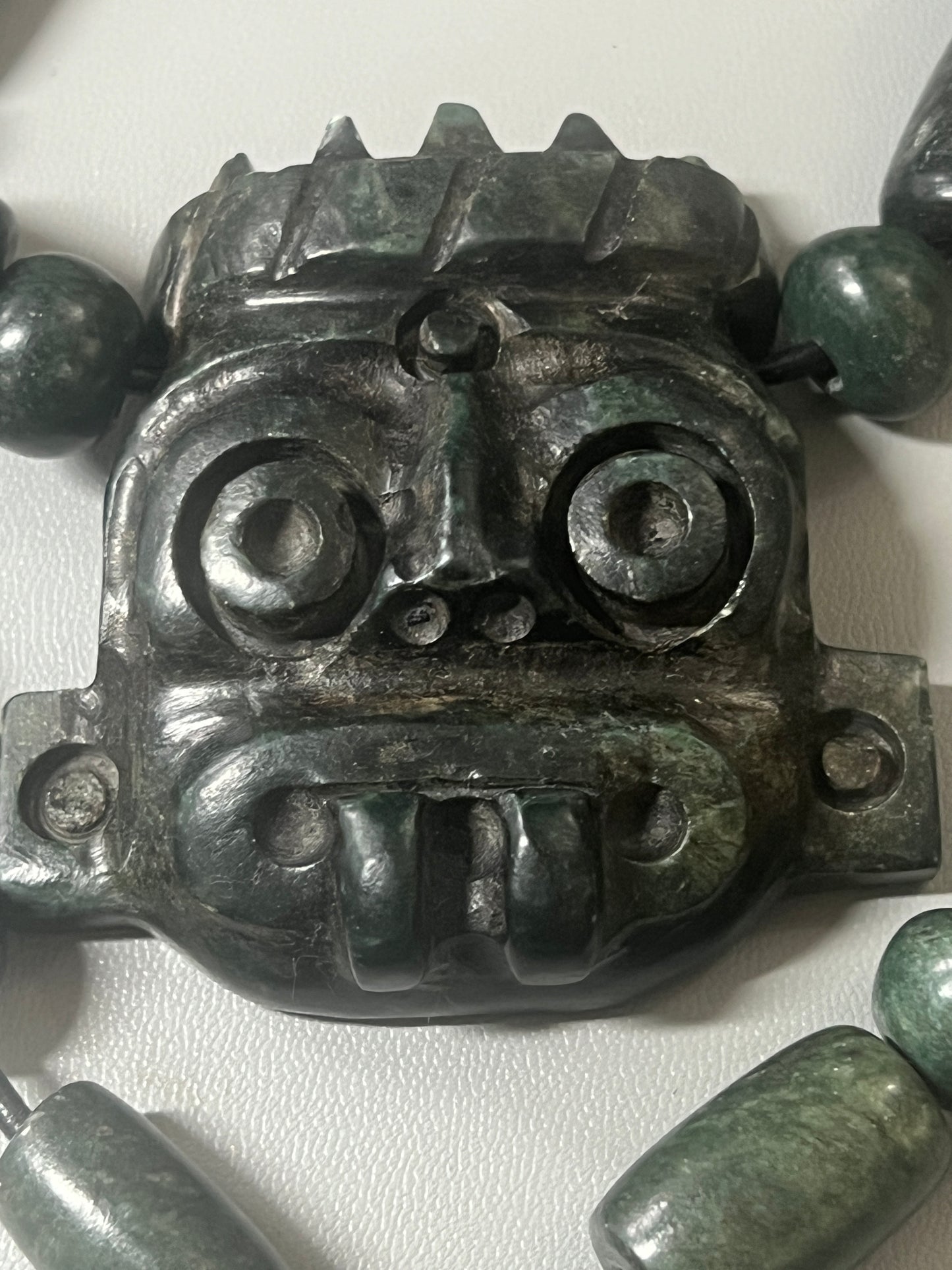 Jade Tlaloc Aztec Rain God Necklace Pendant Beads, Mexica, Indigenous, Azteca, Mexican (B-17)