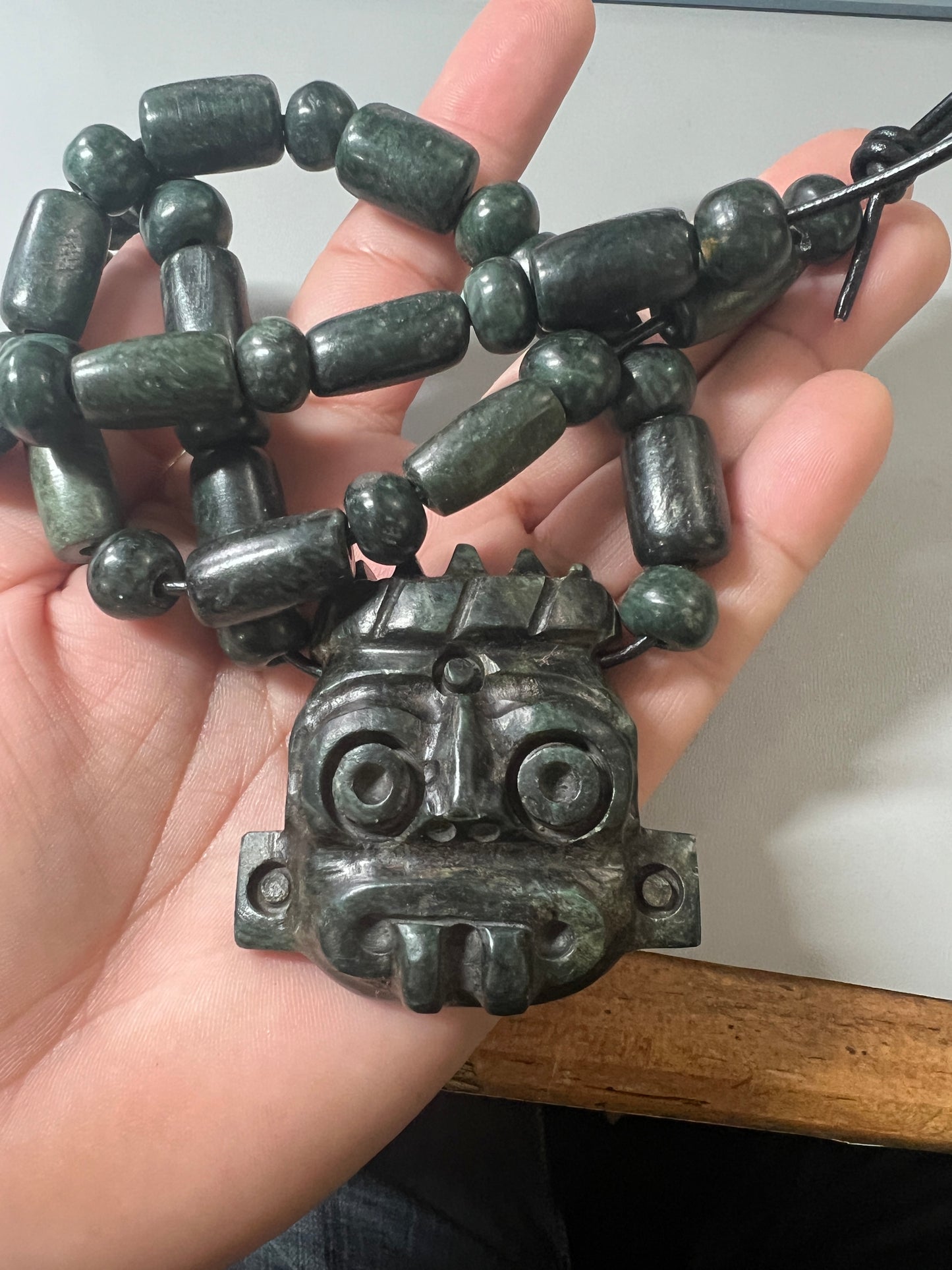 Jade Tlaloc Aztec Rain God Necklace Pendant Beads, Mexica, Indigenous, Azteca, Mexican (B-17)