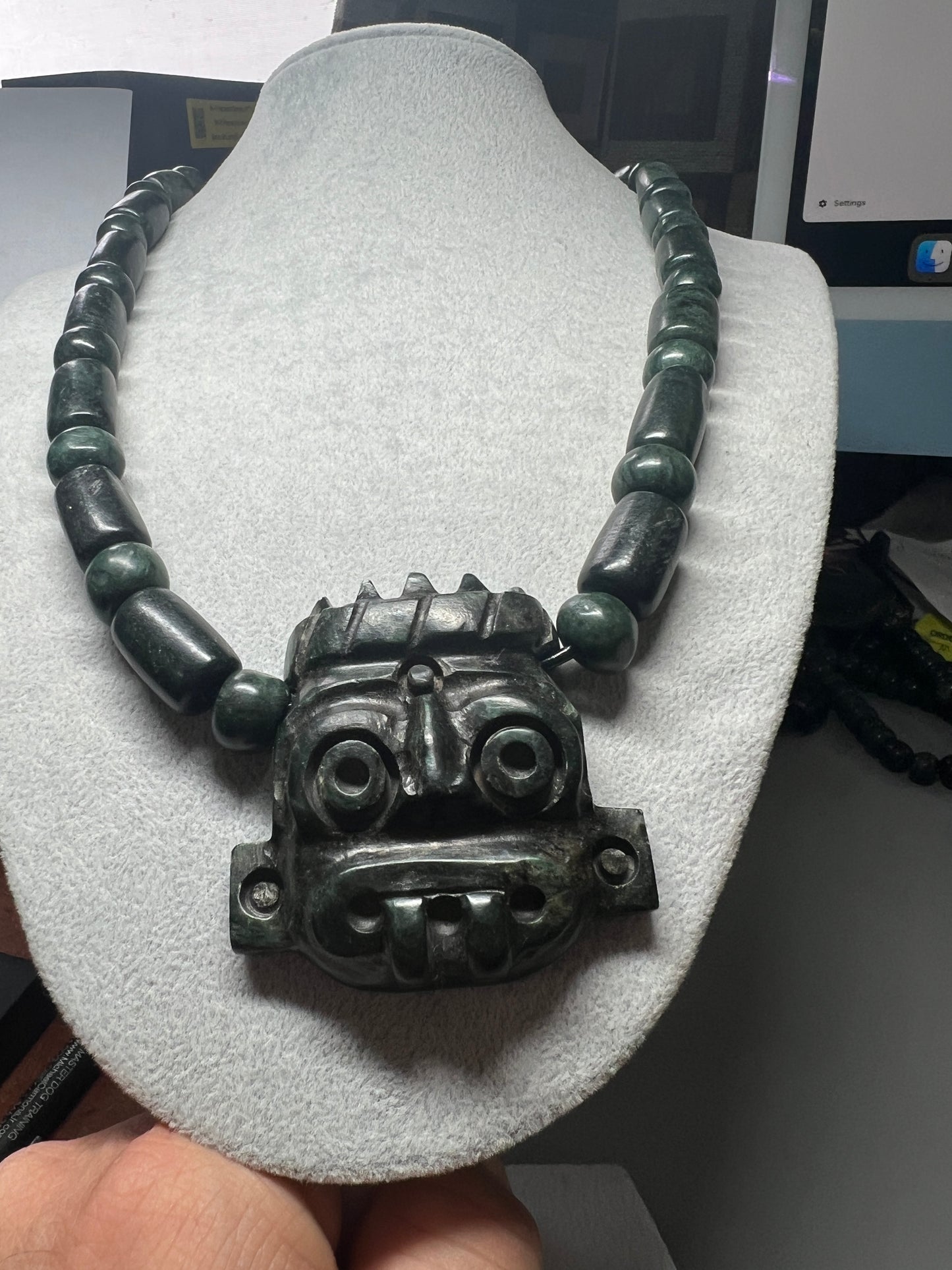 Jade Tlaloc Aztec Rain God Necklace Pendant Beads, Mexica, Indigenous, Azteca, Mexican (B-17)