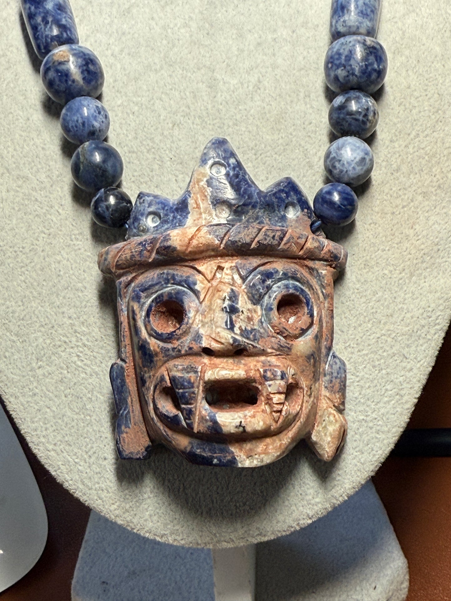 Blue Sodalite Tlaloc Pendant Necklace Mexican Aztec Mexico #H