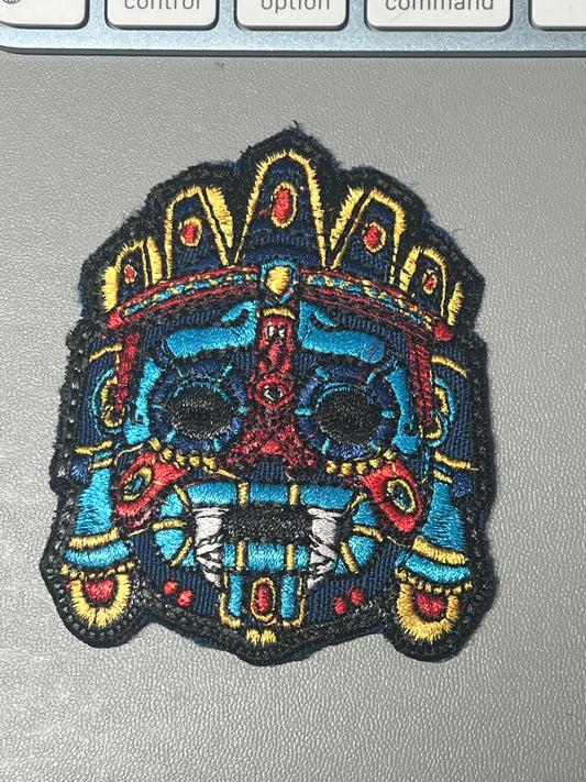 Aztec Tlaloc Patch, 3", Rain Deity, Colorful, embroidered patches, Iron On, Ancient Mexico, Mexican, Mexica Tribe (#23)