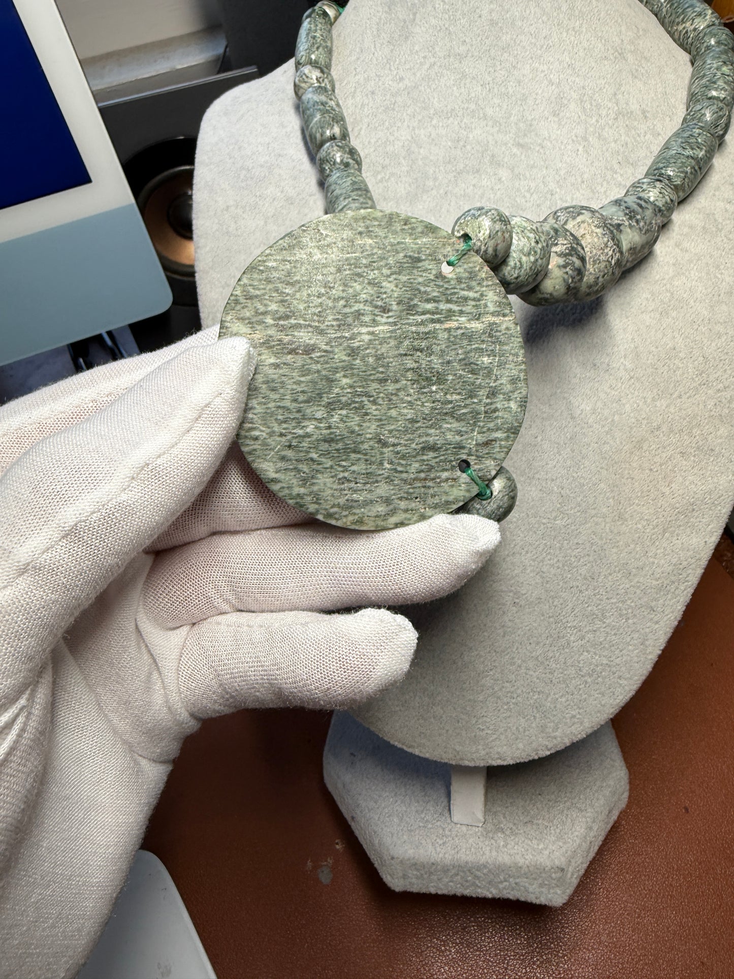 Granite Full Circle Piedra De Muerte Pendant Beaded Necklace, The Stone of Death, Mictlantecuhtli, Handmade, Mexico, Prehispanic Jewelry (#H)