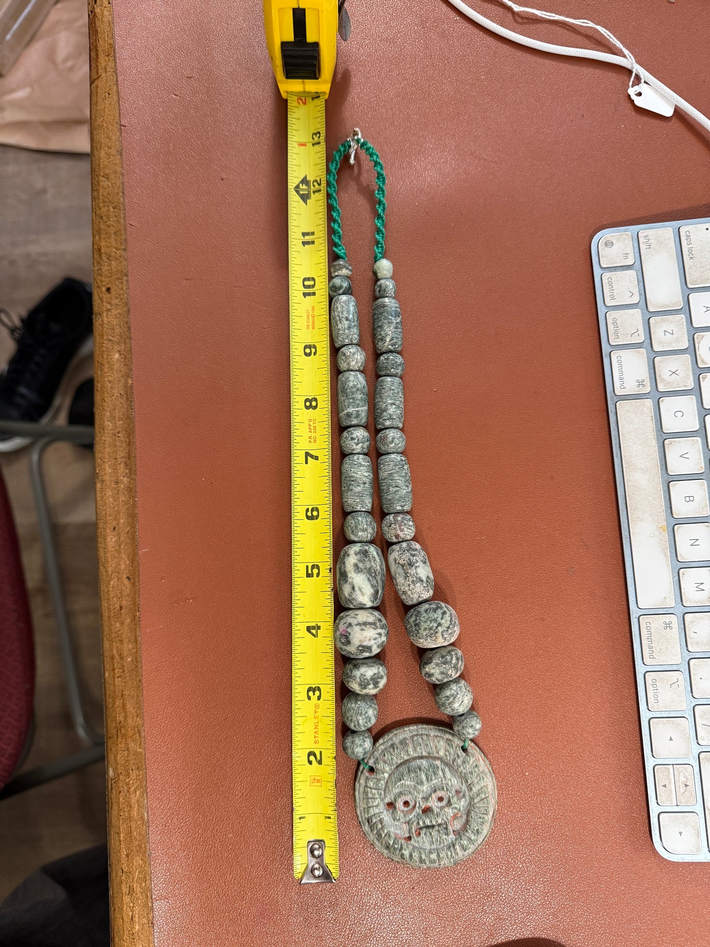 Granite Full Circle Piedra De Muerte Pendant Beaded Necklace, The Stone of Death, Mictlantecuhtli, Handmade, Mexico, Prehispanic Jewelry (#H)