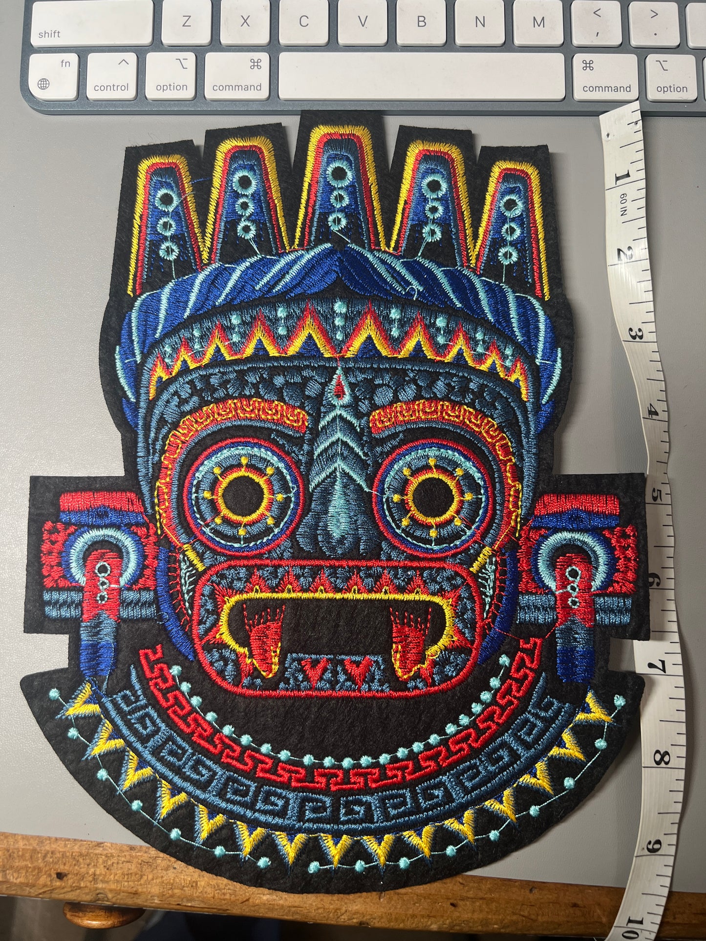 Large Tlaloc Patch, Aztec god of rain, Mexica rain god, 9.25", Aztec iron-on patches, new vibrant colors #27