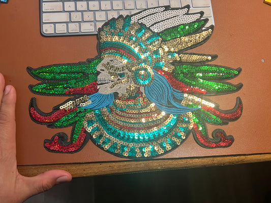 Aztec Emperor Moctezuma, Mexica Chief, Mexico XL Patch, Embroidery Sequins (#31)