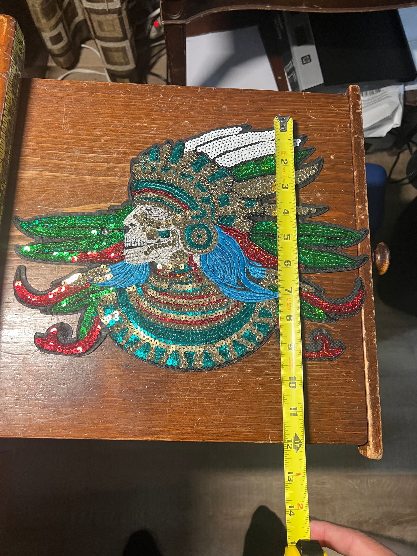 Aztec Emperor Moctezuma, Mexica Chief, Mexico XL Patch, Embroidery Sequins (#31)