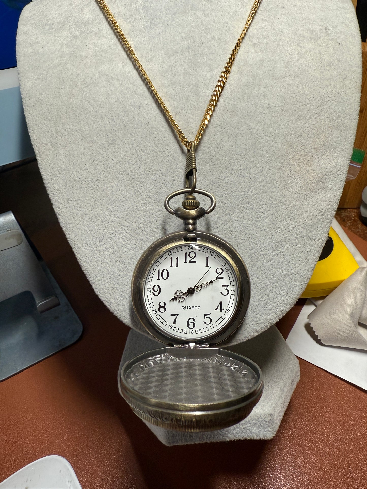 Aztec Calendar Sun Stone Pocket Watch Necklace Calendario Azteca Bronze Quartz #6