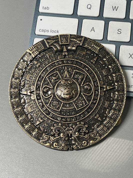 Bronze Aztec Calendar Belt Buckle, Mexican, Mexico, Azteca, 3" diameter, Solar Sun Stone Calendario #19