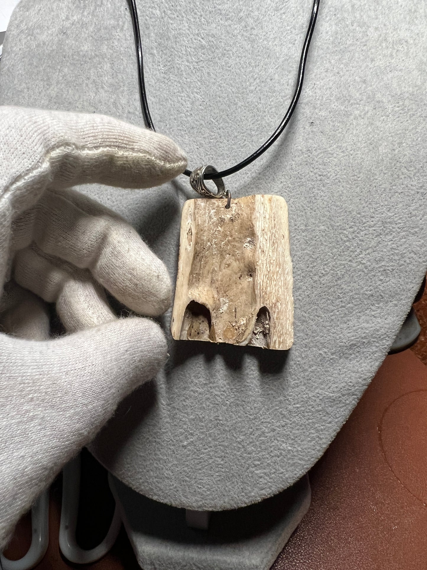 Aztec Mayan Eagle Warrior Pendant Carved from Cow Bone with Natural Gem Stones (H)