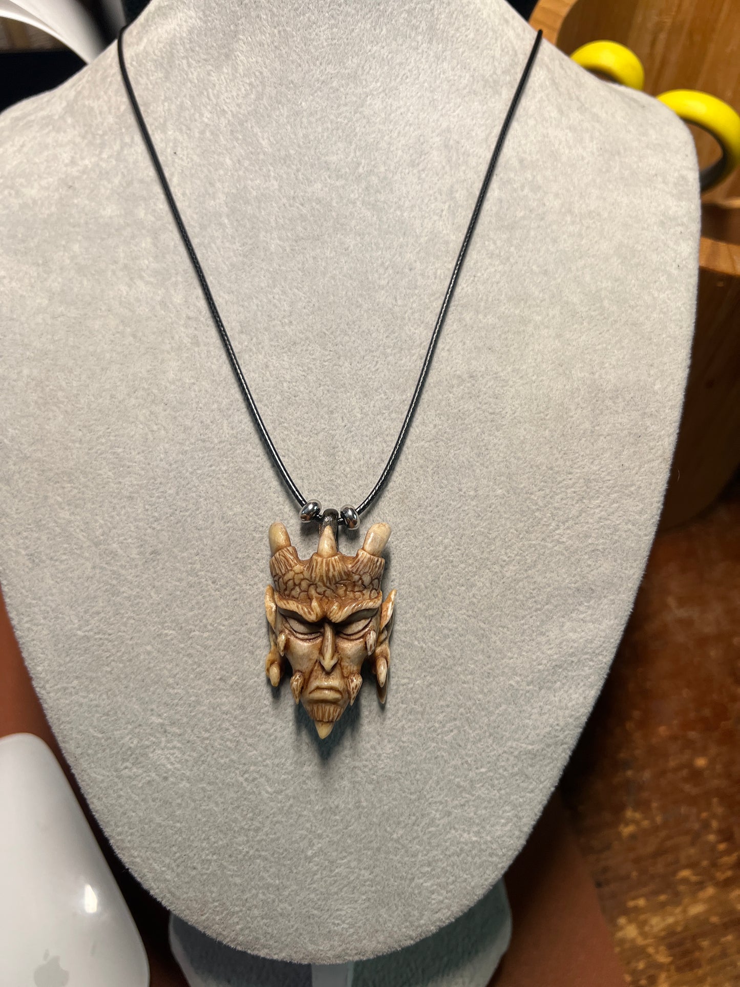 Devil Satan Lucifer Horned Pendant carved from Deer Antler from Mexico #H