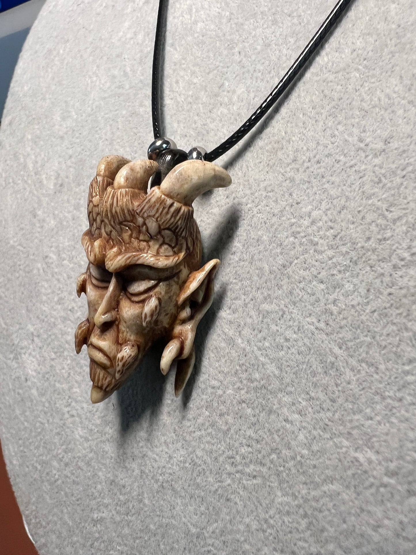 Devil Satan Lucifer Horned Pendant carved from Deer Antler from Mexico #H