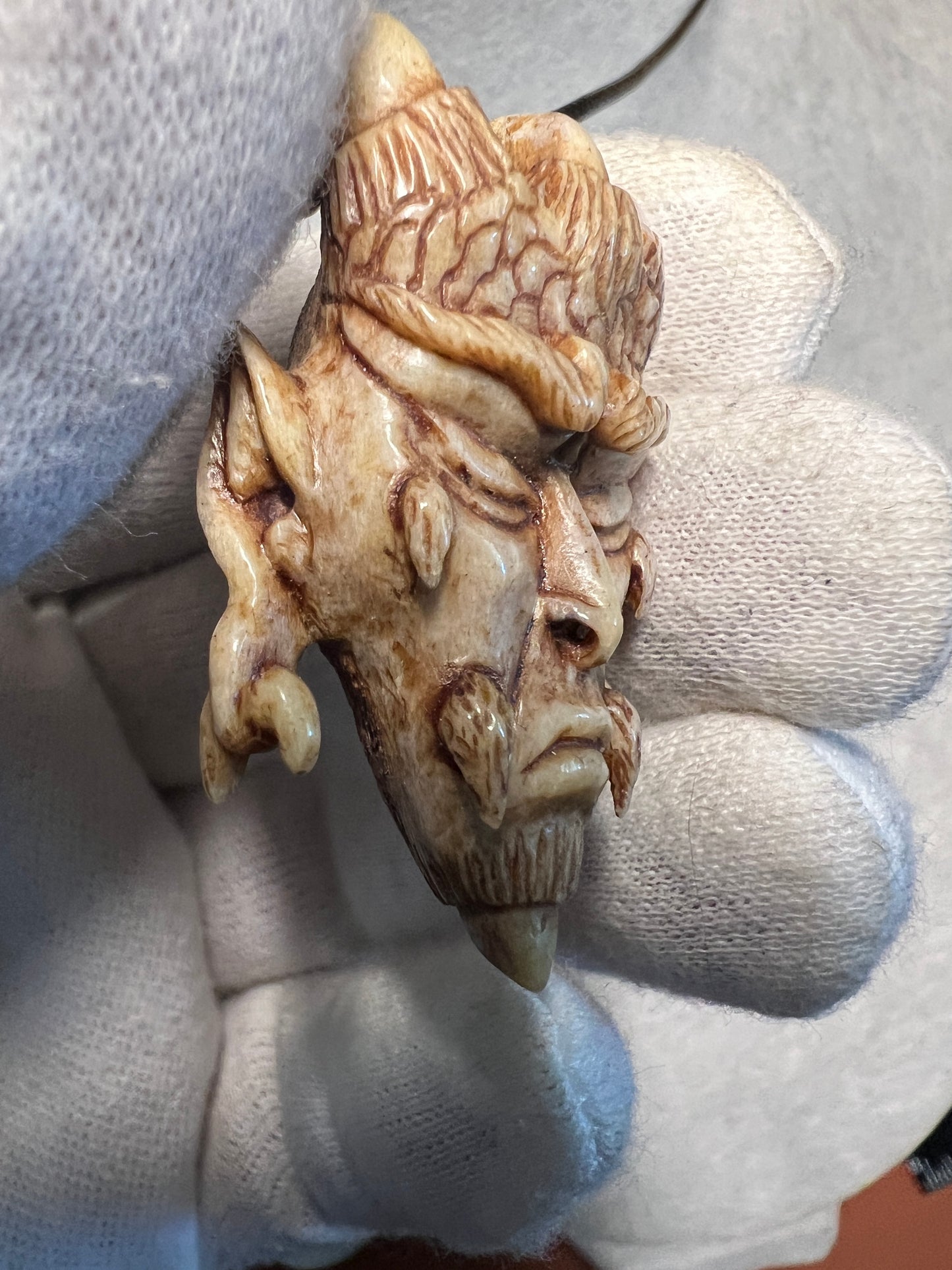 Devil Satan Lucifer Horned Pendant carved from Deer Antler from Mexico #H