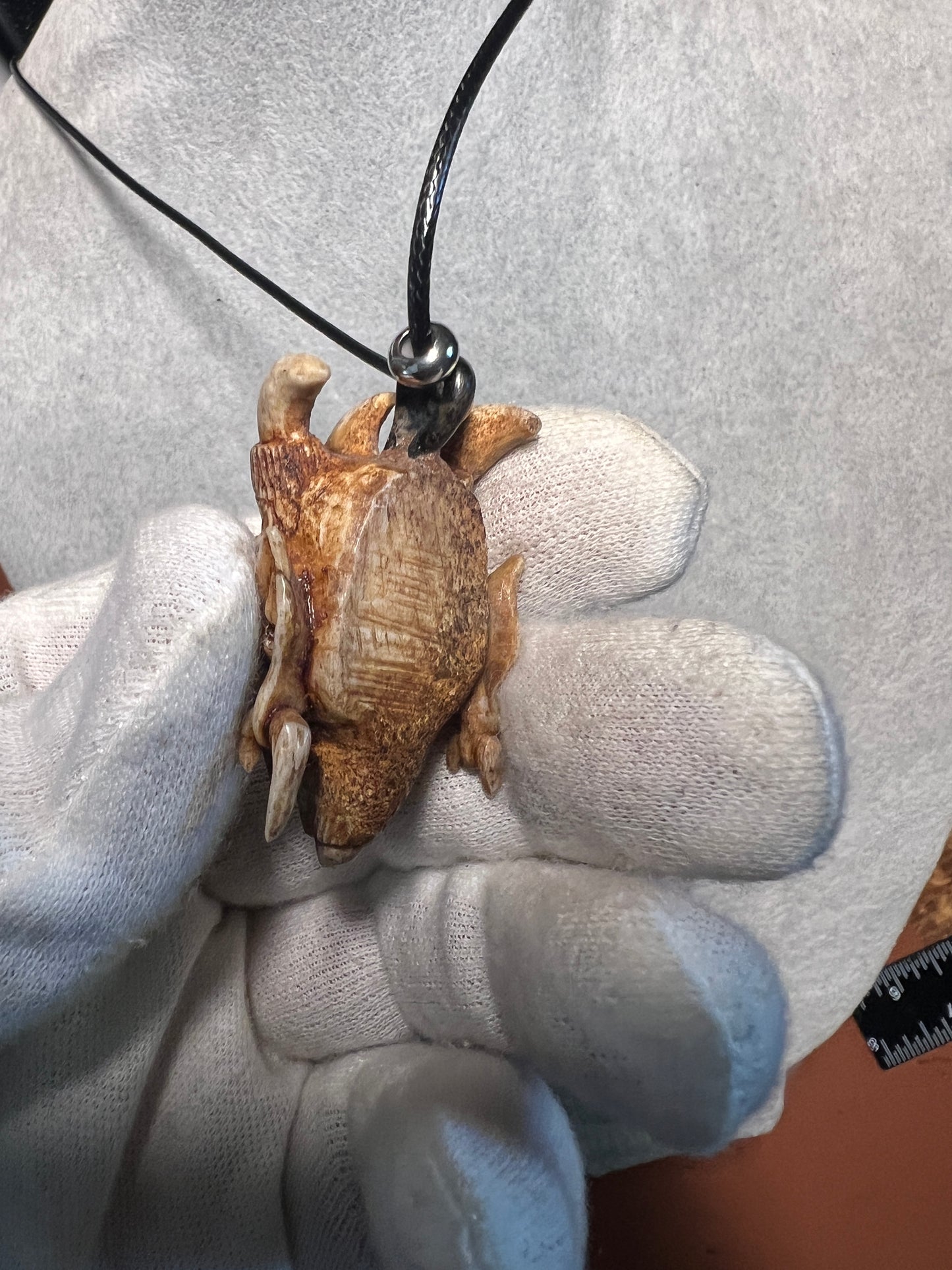 Devil Satan Lucifer Horned Pendant carved from Deer Antler from Mexico #H