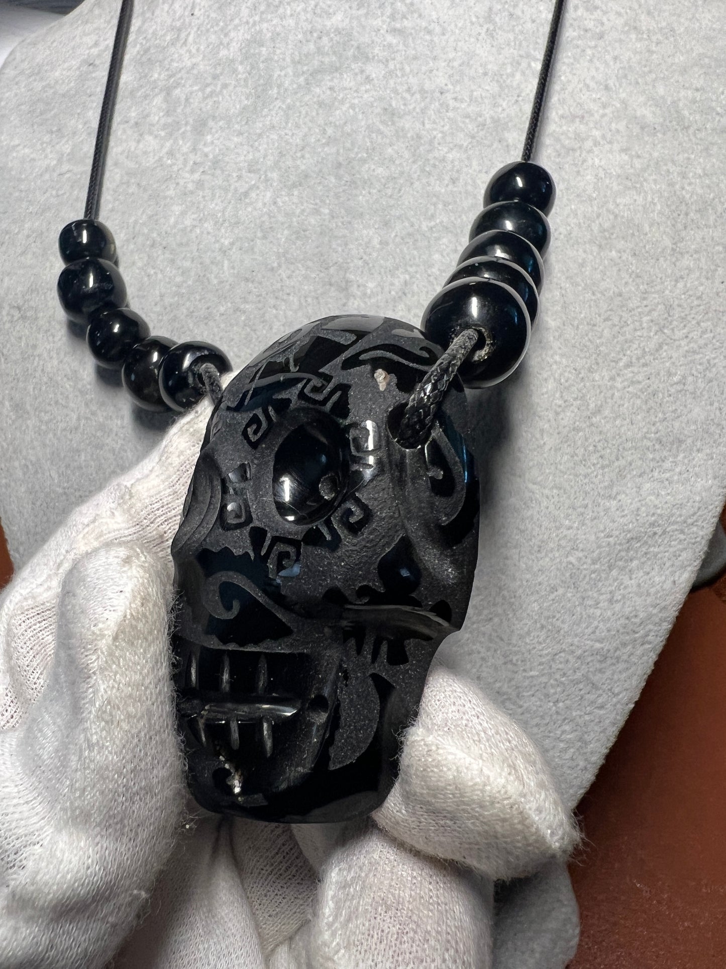 Black Obsidian Skull Pendant Mictlantecuhtli  Ometeotl Hunab Ku Mexica #36