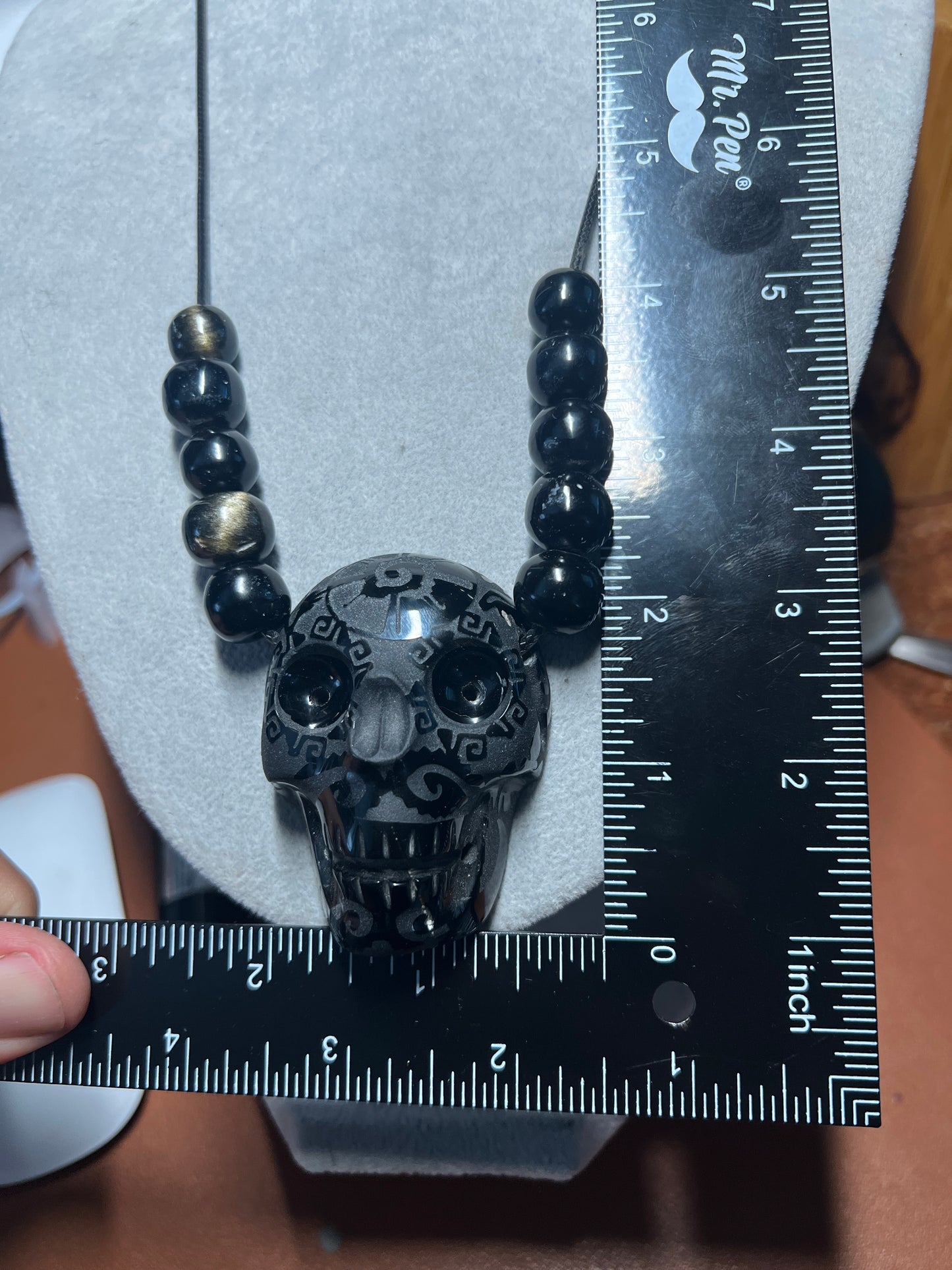 Black Obsidian Skull Pendant Mictlantecuhtli  Ometeotl Hunab Ku Mexica #36