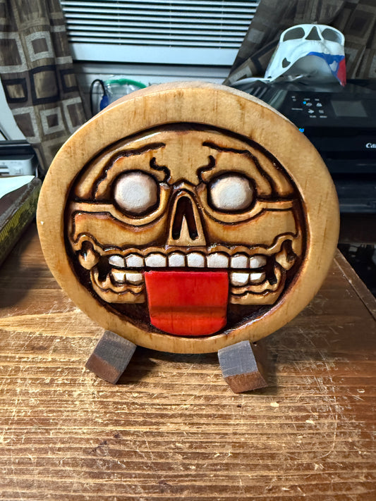 Aztec Mictlantecuhtli plaque wooden carving, Mexica, Mexico, Mexican, Handmade