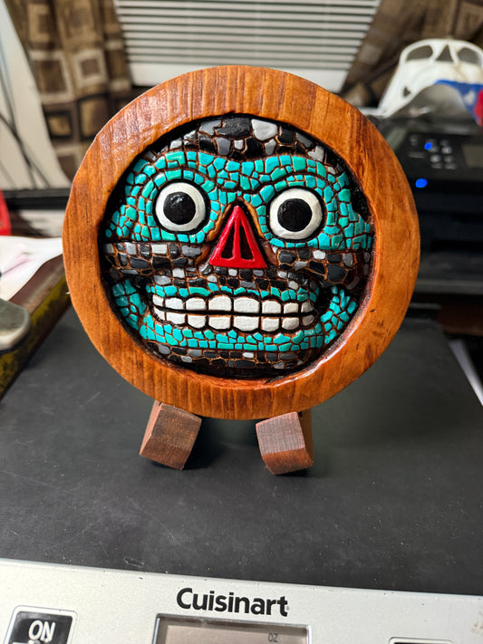 Aztec Tezcatlipoca plaque wooden carving art, Mexica, Mexico, Mexican, Handmade