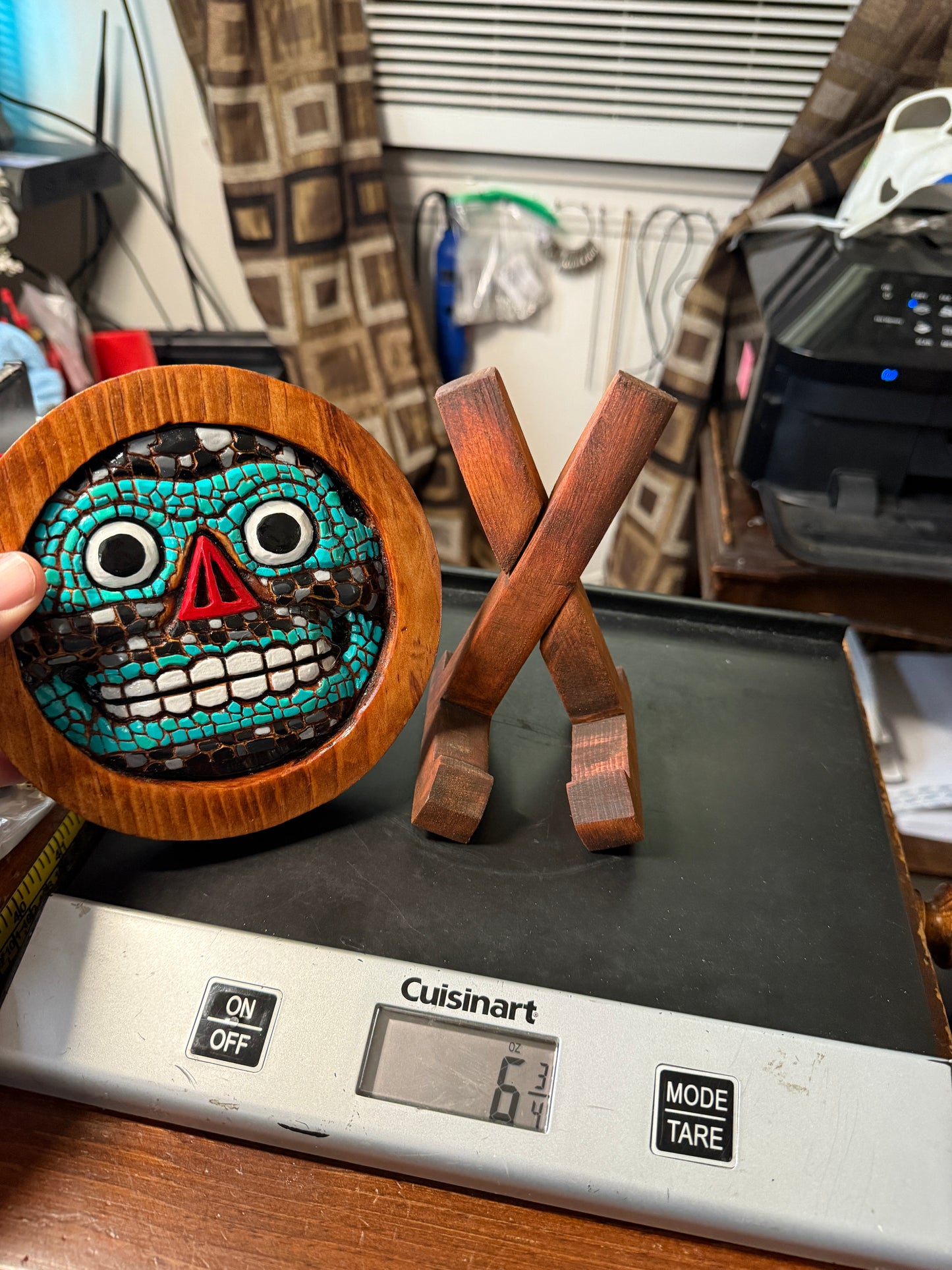 Aztec Tezcatlipoca plaque wooden carving art, Mexica, Mexico, Mexican, Handmade