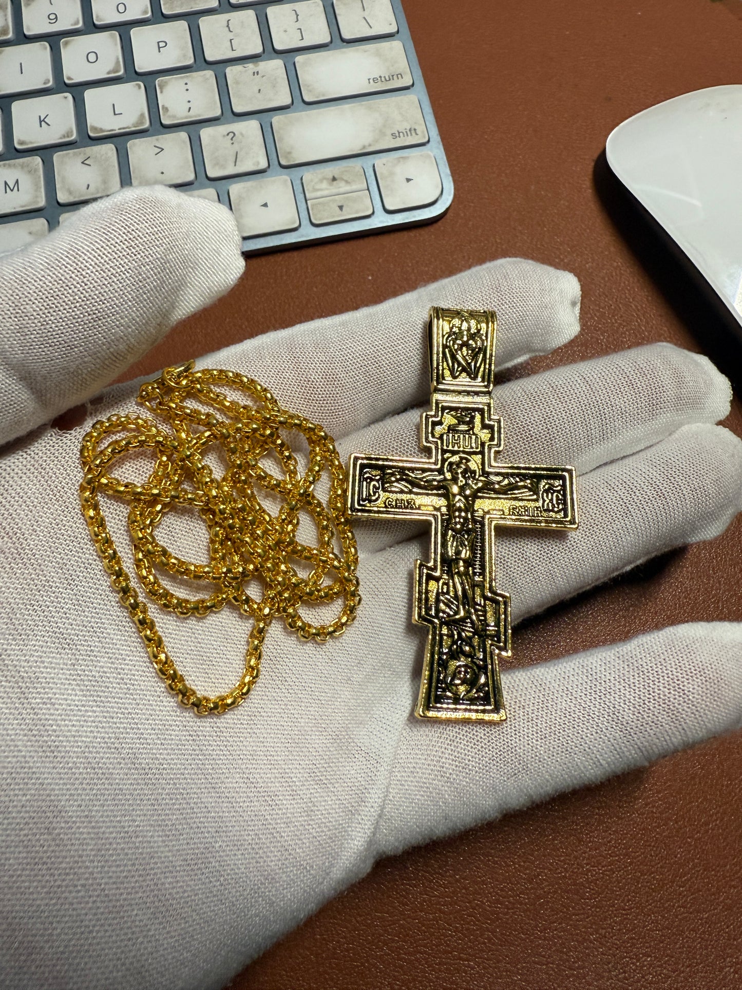 John Wick Jesus Cross Pendant Necklace Metal Jewelry Cosplay Prop Gold Tone (#1)