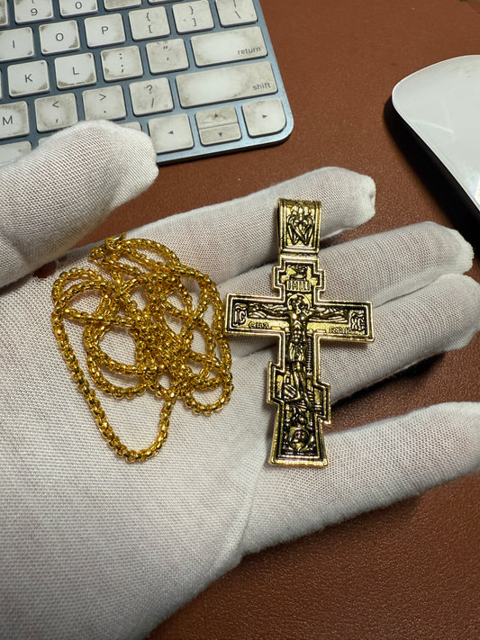 John Wick Jesus Cross Pendant Necklace Metal Jewelry Cosplay Prop Gold Tone (#1)