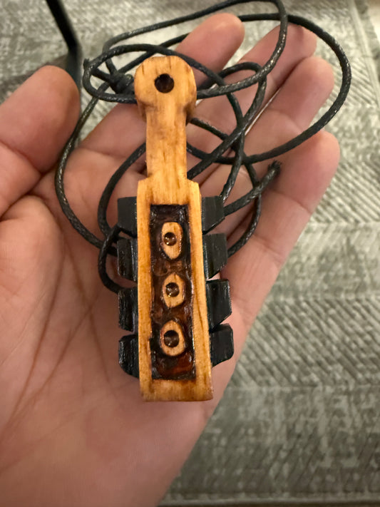 Mini Macuahuitl Necklace, 3 Zeros, Aztec, Mexican, Mexico, Ancient Warrior, Wood Carved, Replica Weapon (#40)