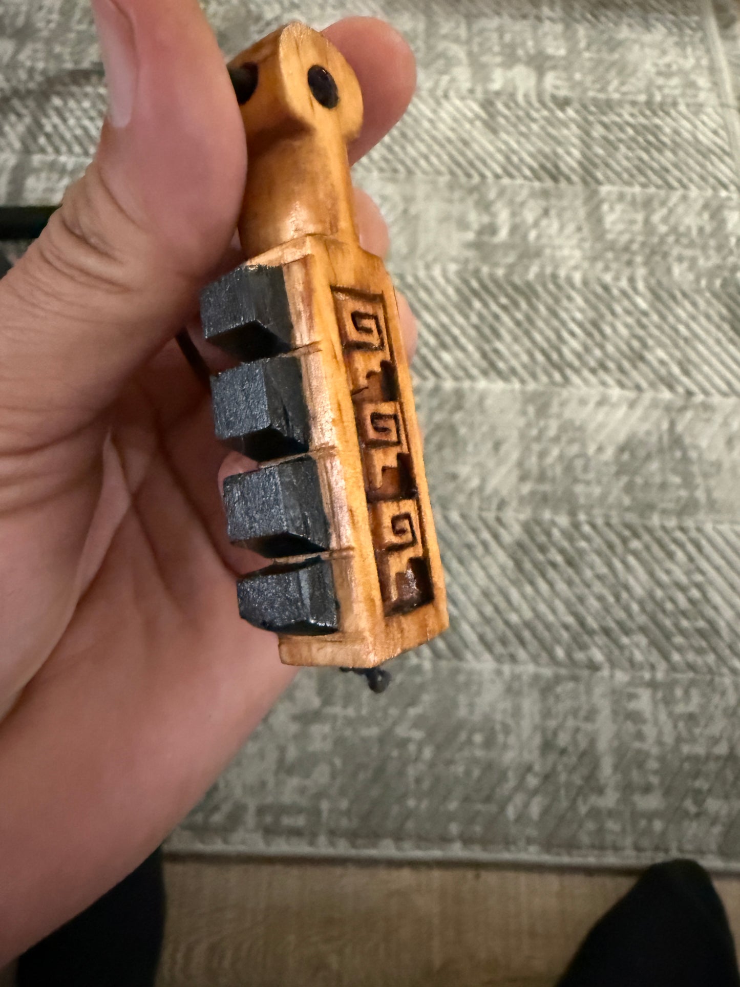 Mini Macuahuitl Necklace, 3 Chimallis, Aztec, Mexican, Mexico, Ancient Warrior, Wood Carved, Replica Weapon (#40)