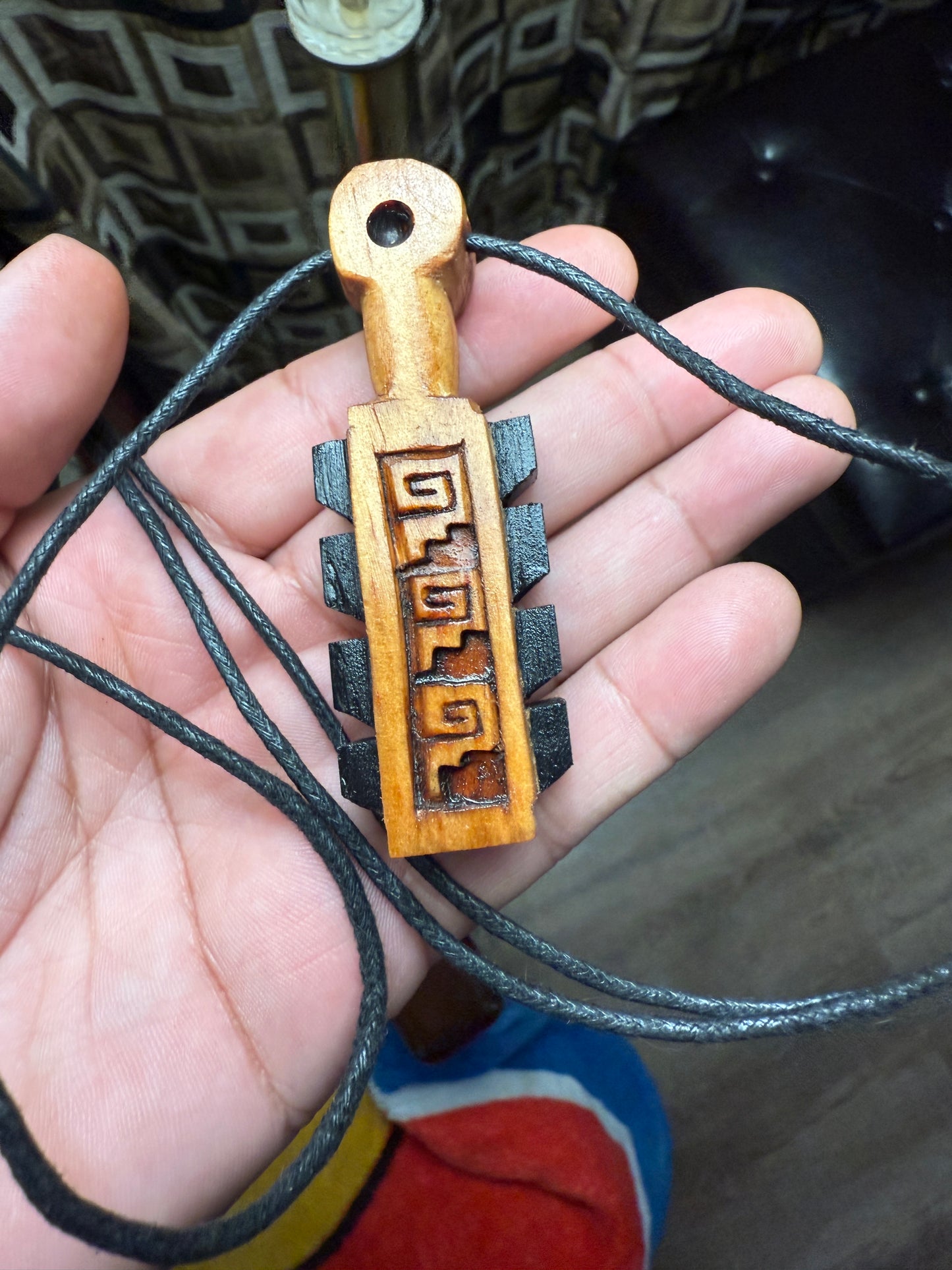 Mini Macuahuitl Necklace, 3 Chimallis, Aztec, Mexican, Mexico, Ancient Warrior, Wood Carved, Replica Weapon (#40)