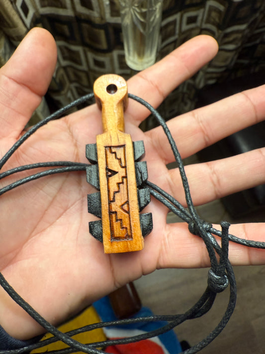 Mini Macuahuitl Necklace, Pyramids, Aztec, Mexican, Mexico, Ancient Warrior, Wood Carved, Replica Weapon (#40)