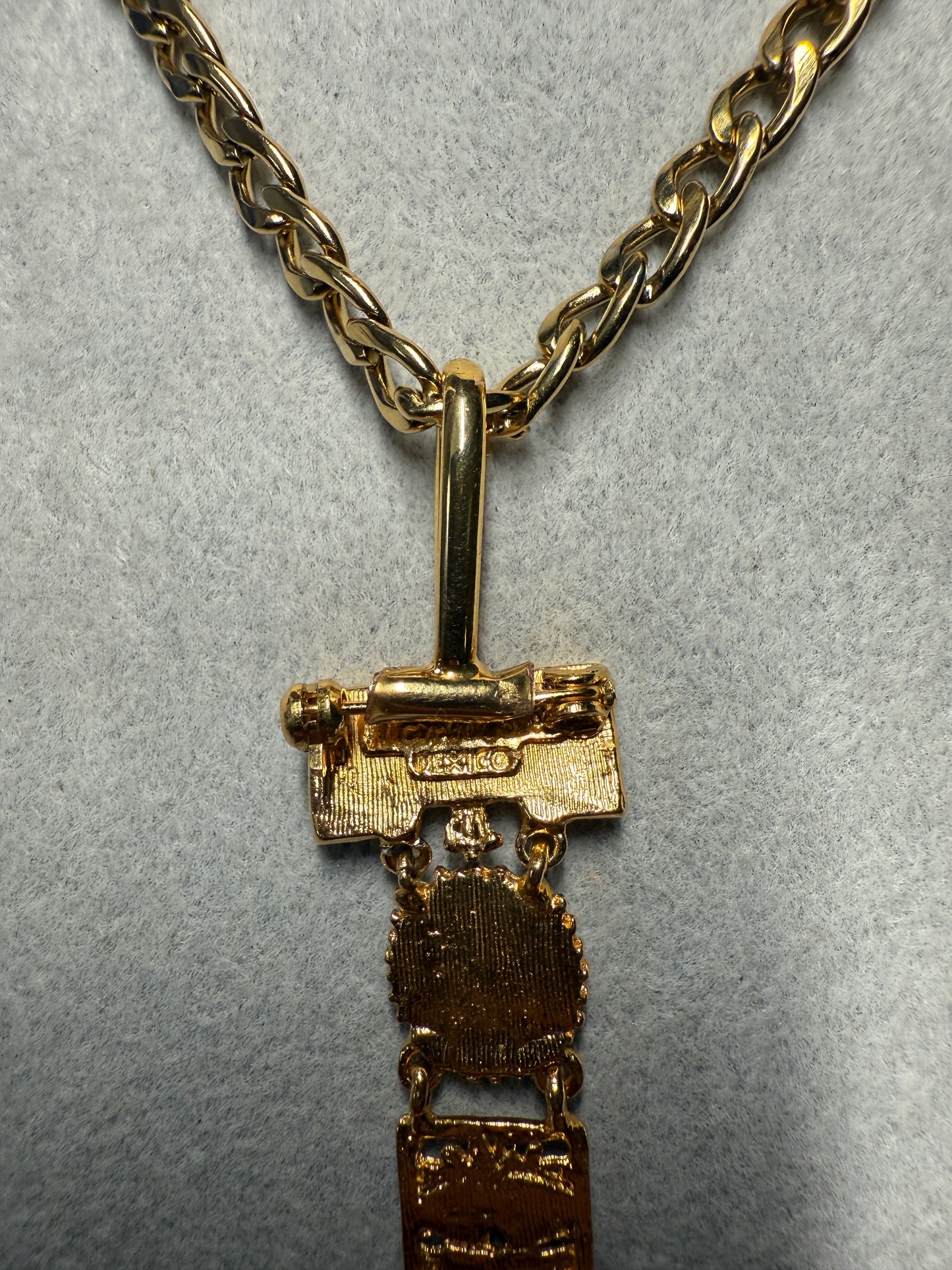 Excellent Rare Vintage Aztec Gold Plated Alloy Pin Brooch, by Salvador Teran for Marbel SA Mexico 1950s (#H)