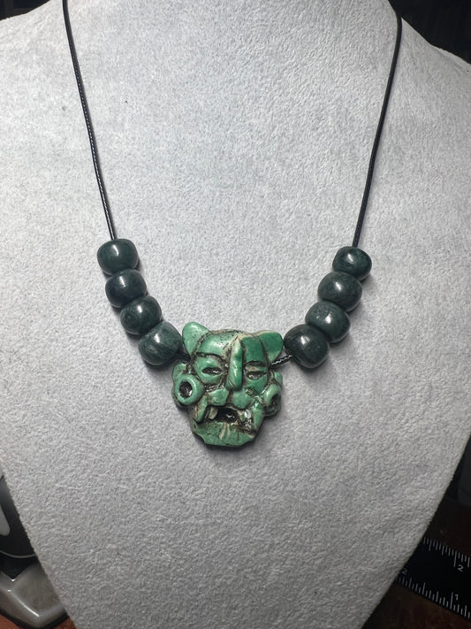 Pre Columbian Replica Zapotec God "Murcielago" Bat Clay Pendant Necklace, Mexico (#2)