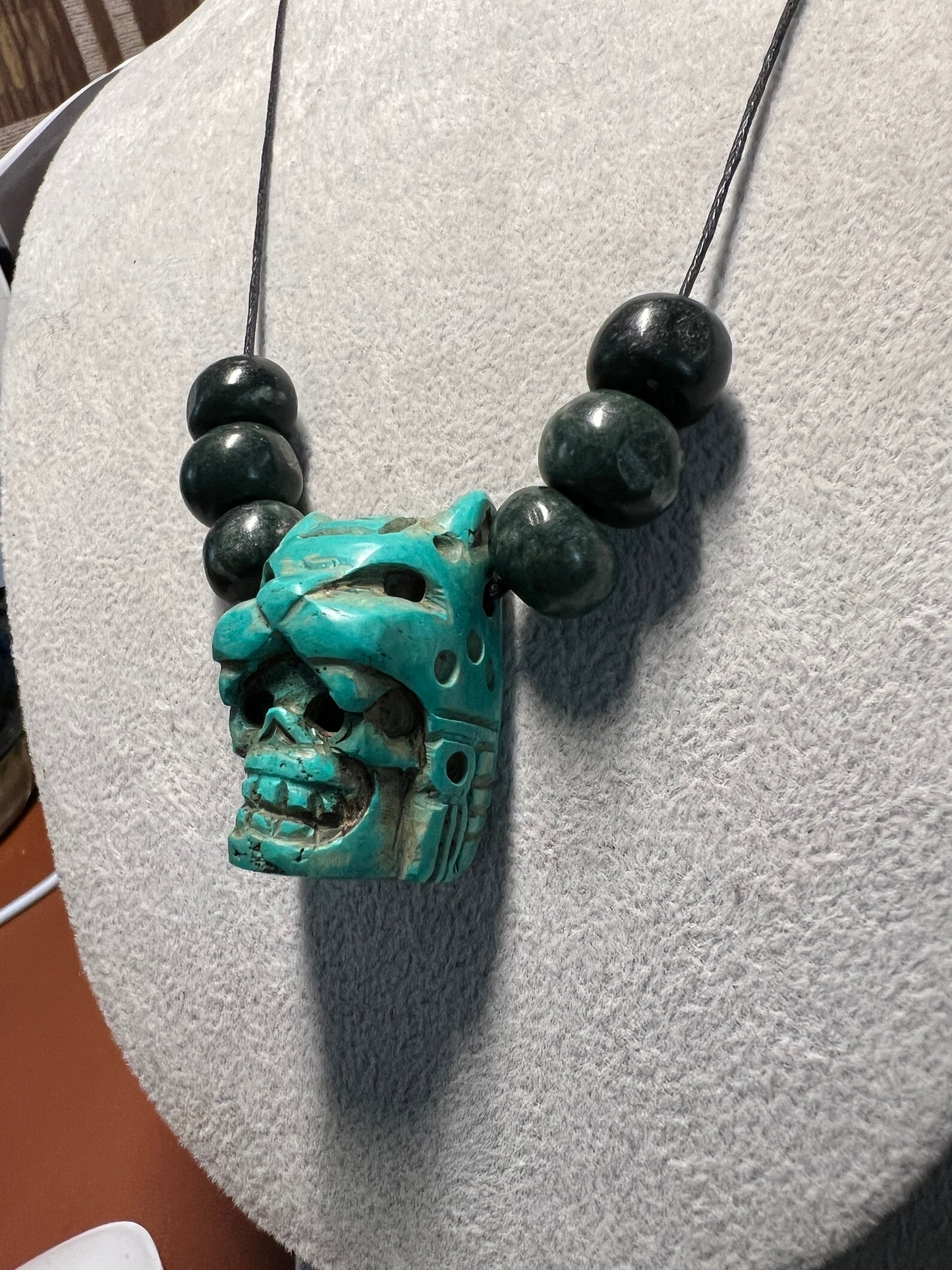 Jaguar Dead Warrior Pendant Necklace Clay Marble, Aztec, Mayan, Mexican (#2)