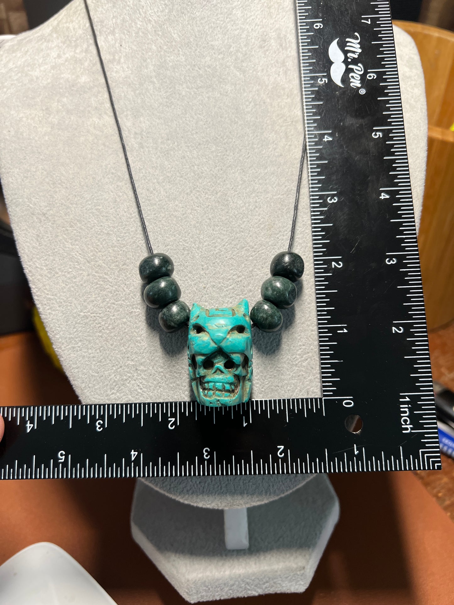 Jaguar Dead Warrior Pendant Necklace Clay Marble, Aztec, Mayan, Mexican (#2)