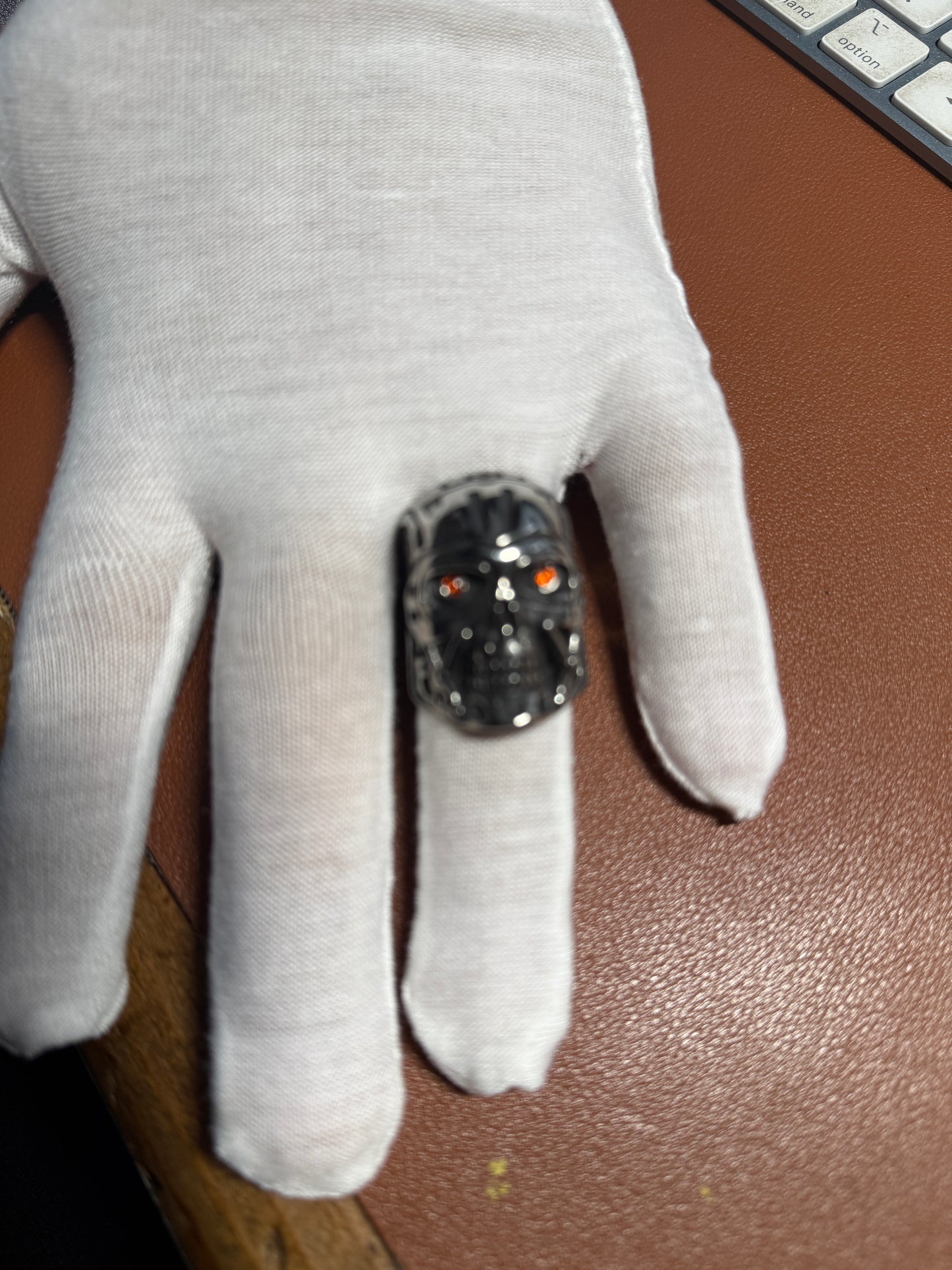 TERMINATOR CYBORG MACHINE SKULL RING, CHROME, RED EYES, SARAH JOHN CONNOR (#1)