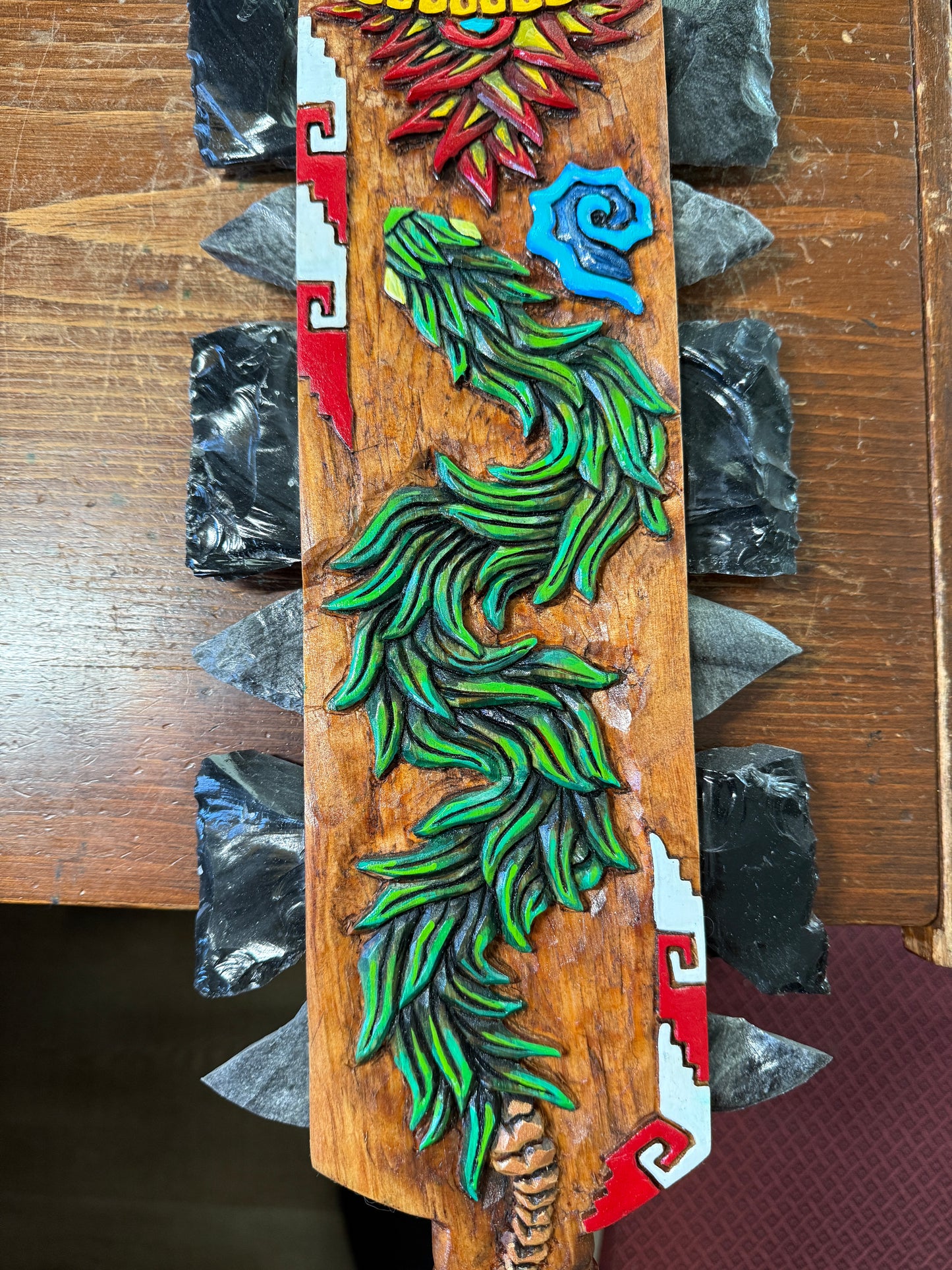 The Mexican Sun Tonatiuh Aztec Macuahuitl Quetzalcoatl Kukulkan Warrior Sword Club