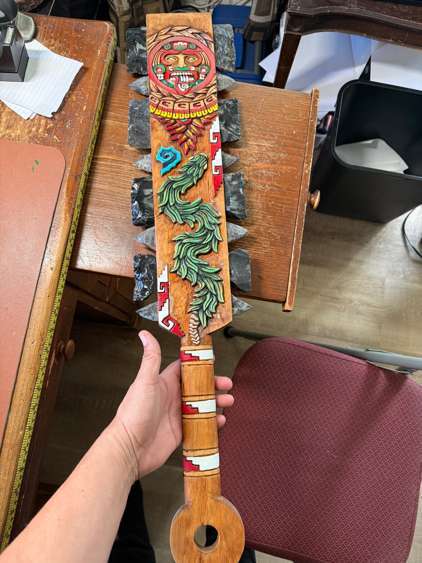 The Mexican Sun Tonatiuh Aztec Macuahuitl Quetzalcoatl Kukulkan Warrior Sword Club