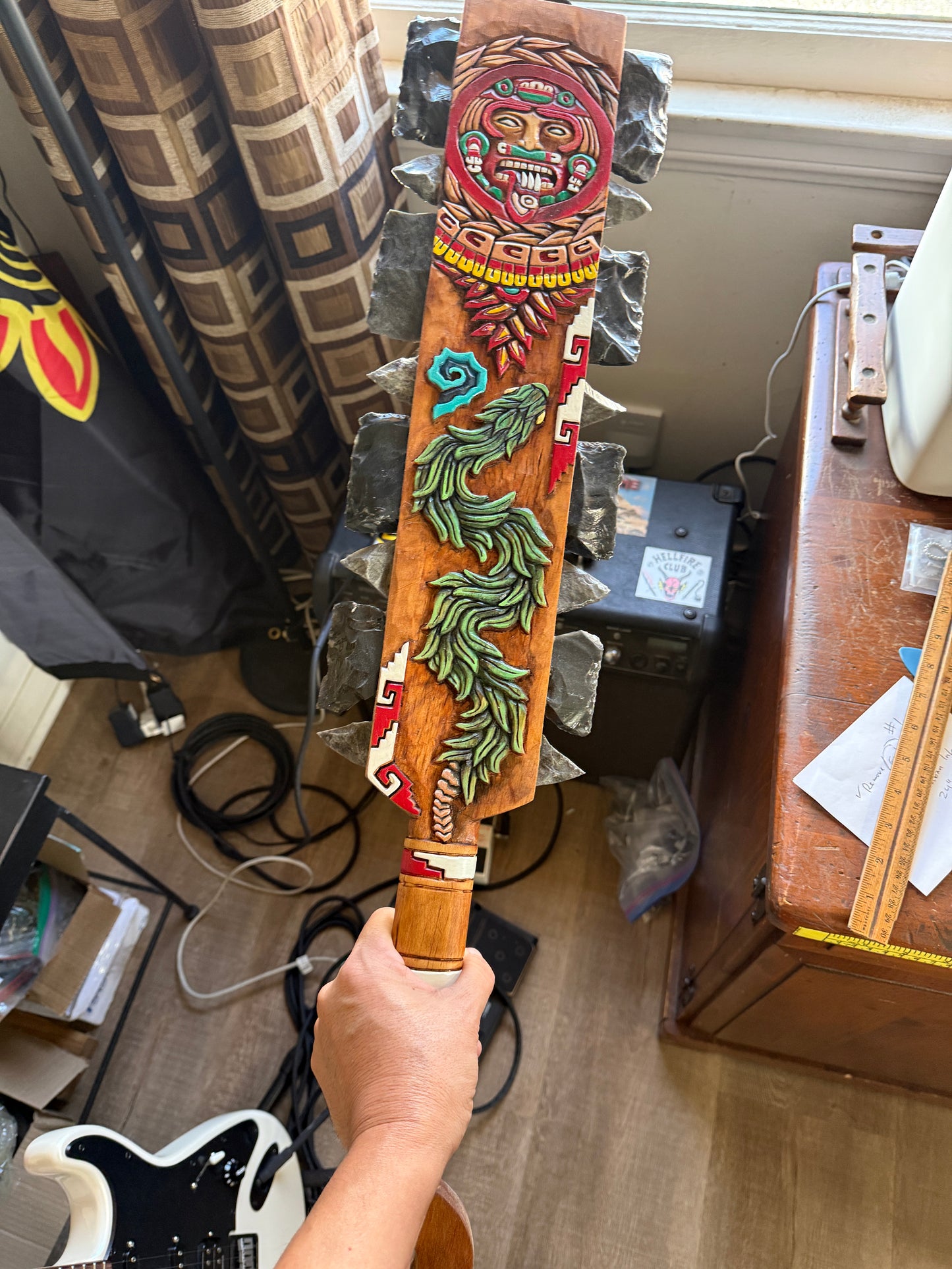 The Mexican Sun Tonatiuh Aztec Macuahuitl Quetzalcoatl Kukulkan Warrior Sword Club
