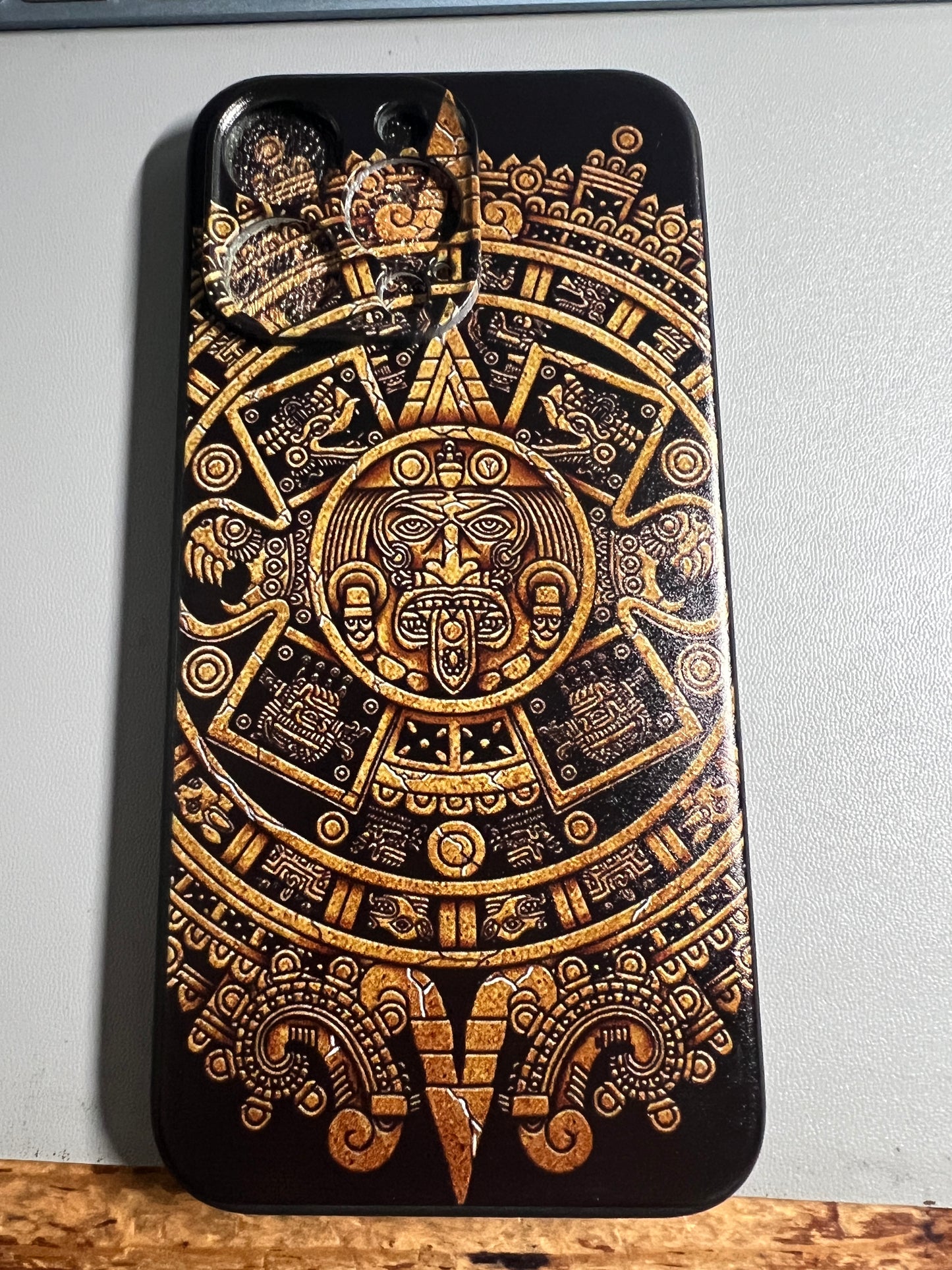 Gold Black Aztec Calendar iPhone 15, iPhone 15 Pro, iPhone 15 Plus, iPhone 15 Pro Max Case, Covers