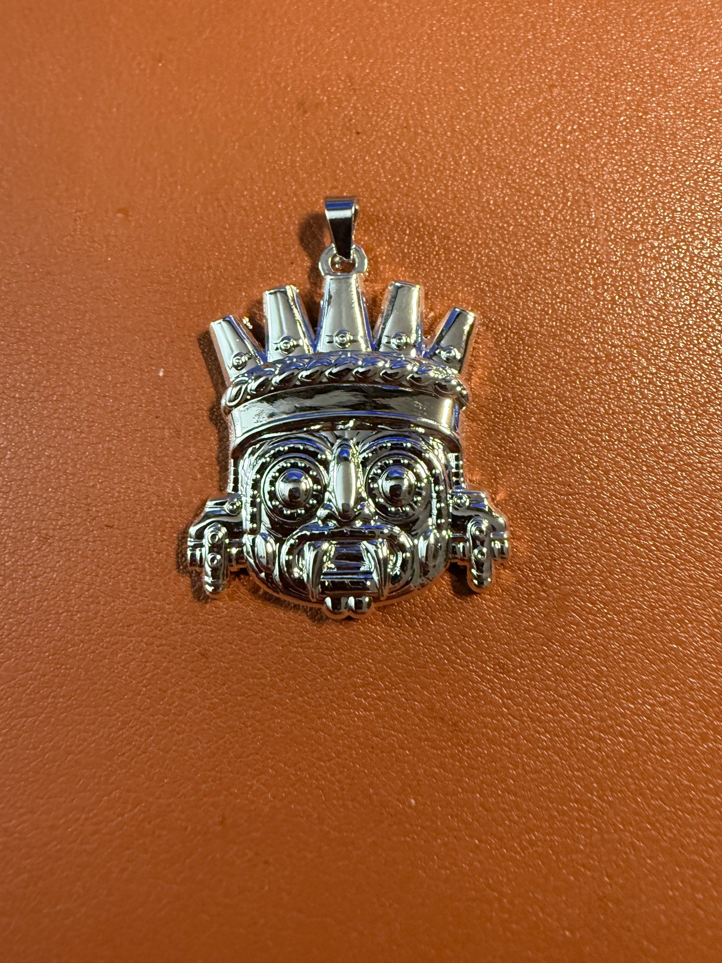Tlaloc Pendant, Silver Tone, Aztec Rain God, 1.5", 5.3mm bail, Metal Alloy #3